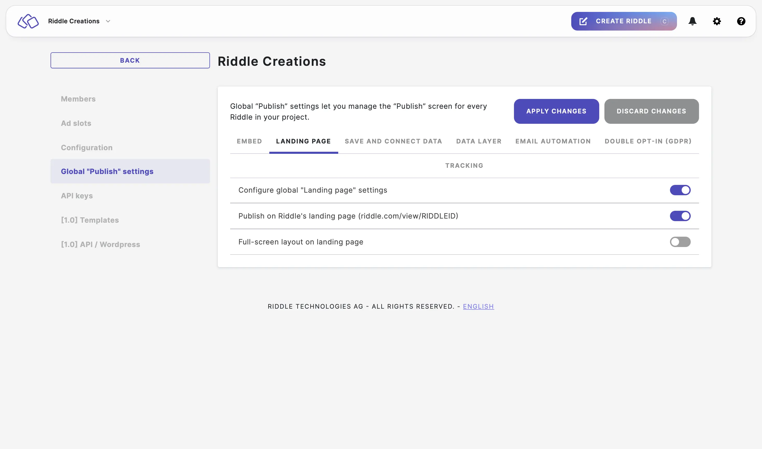 configure global landing pages