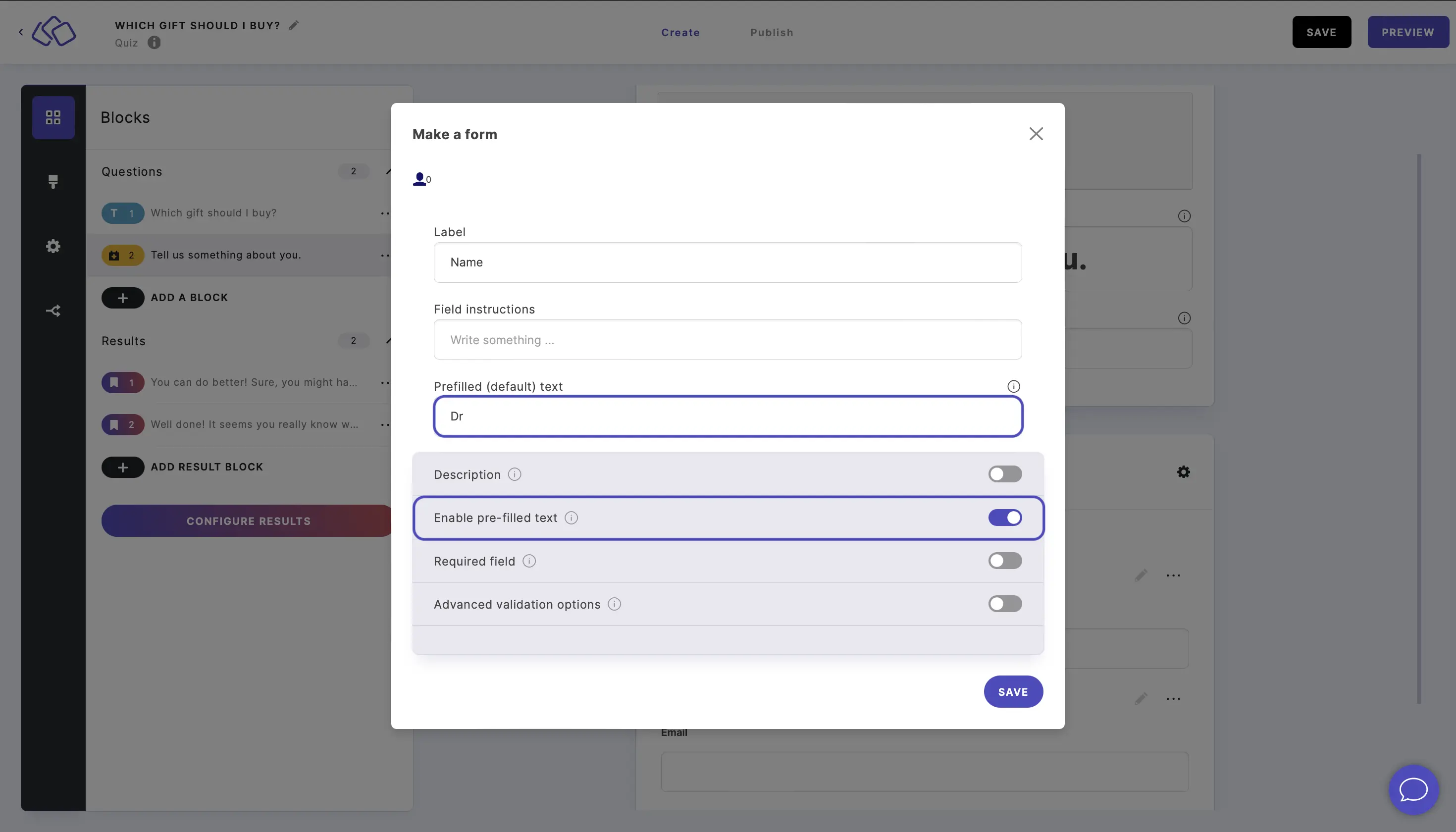 forms make a form pre-filled text