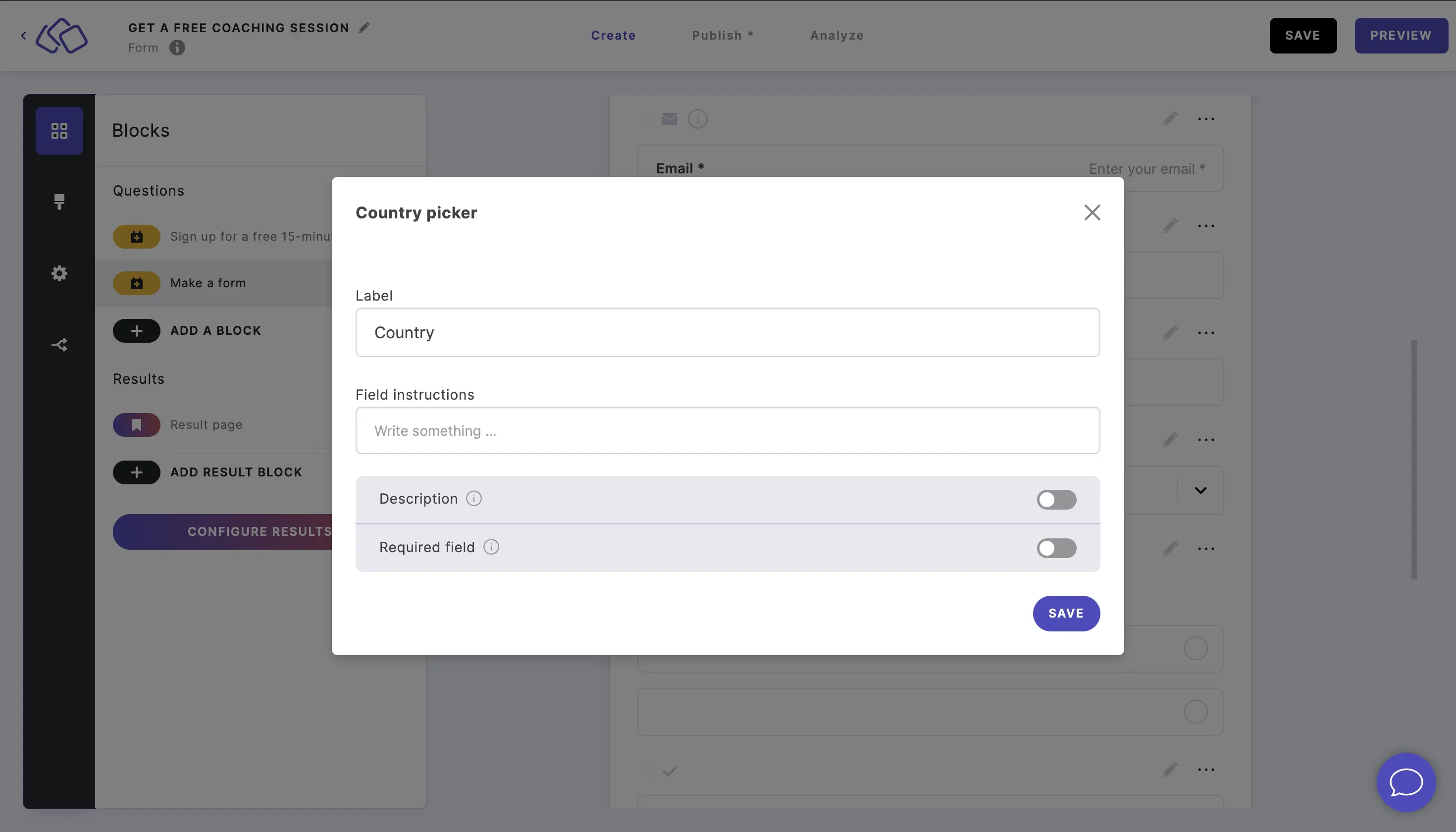 edit in-form country selector block