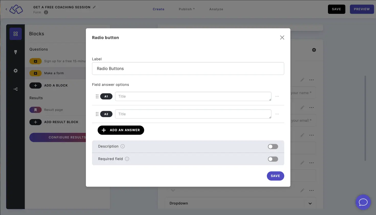 edit in-form radio button block