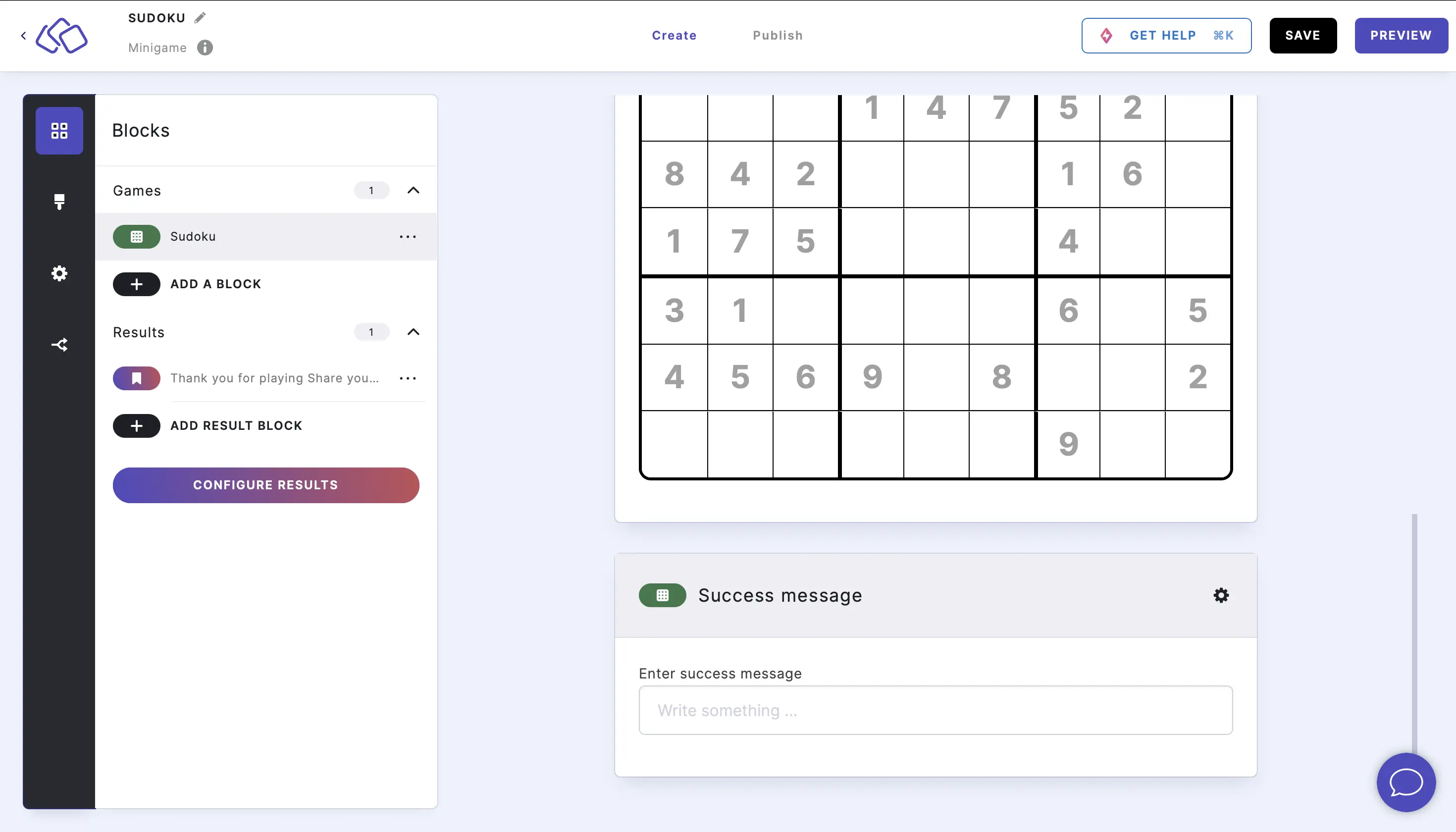 sudoku success message