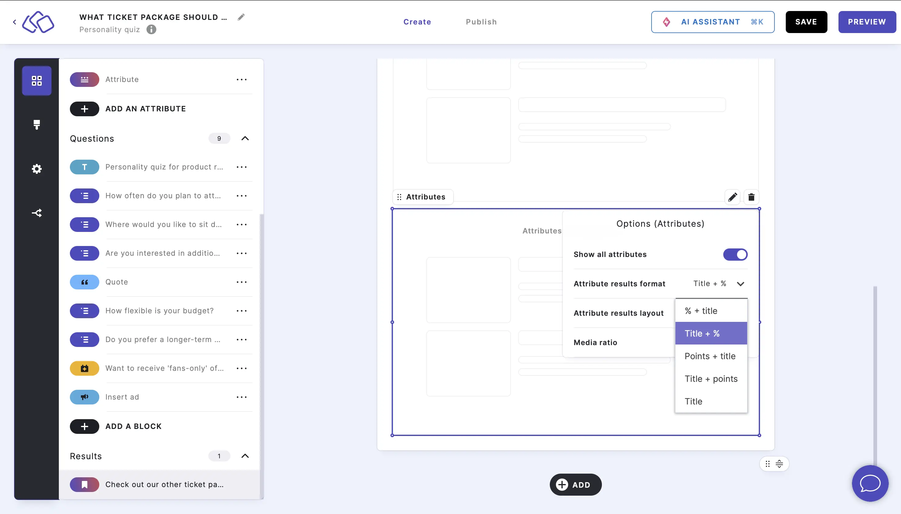 attributes results format