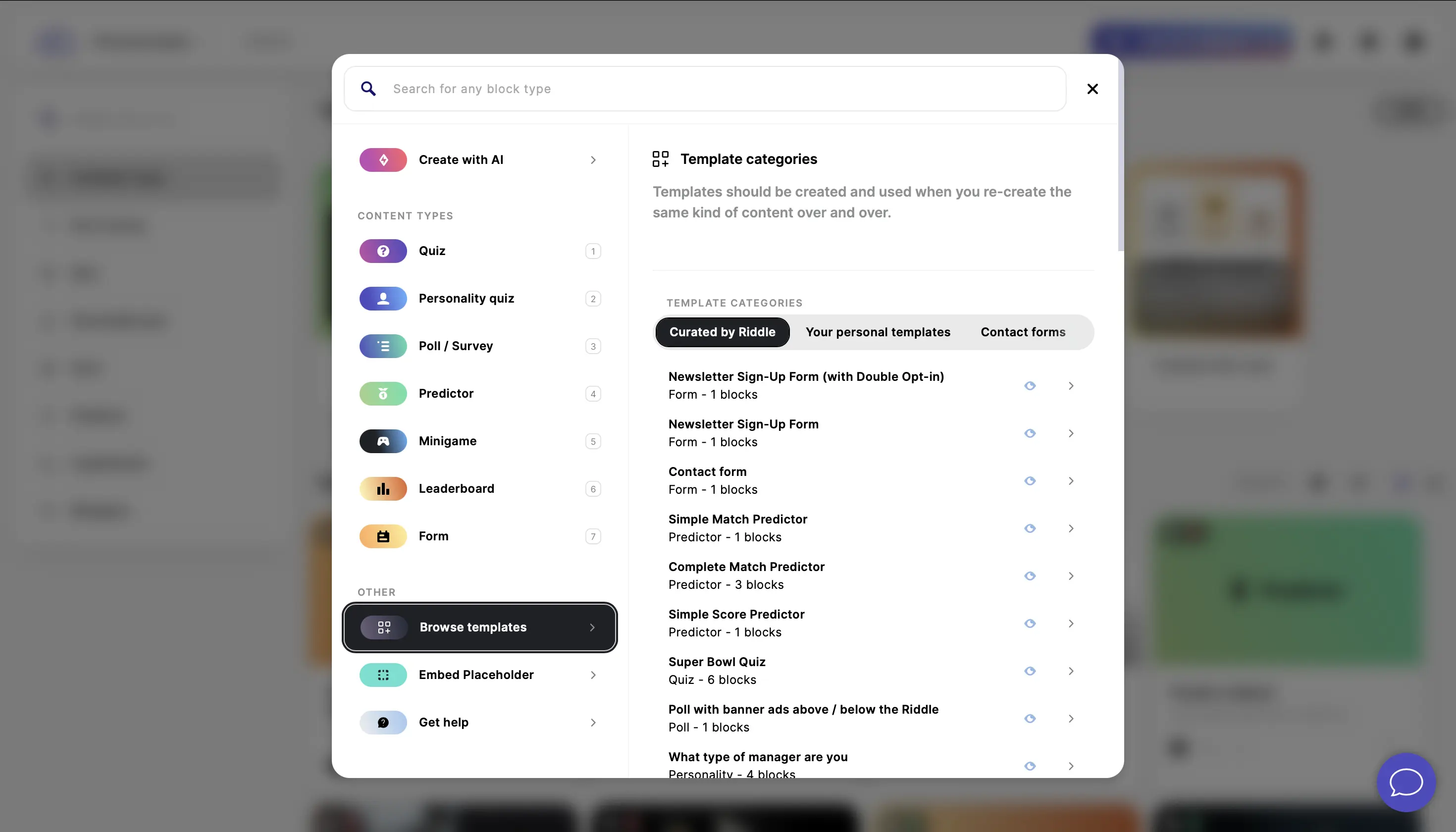 browse and select Riddle from templates