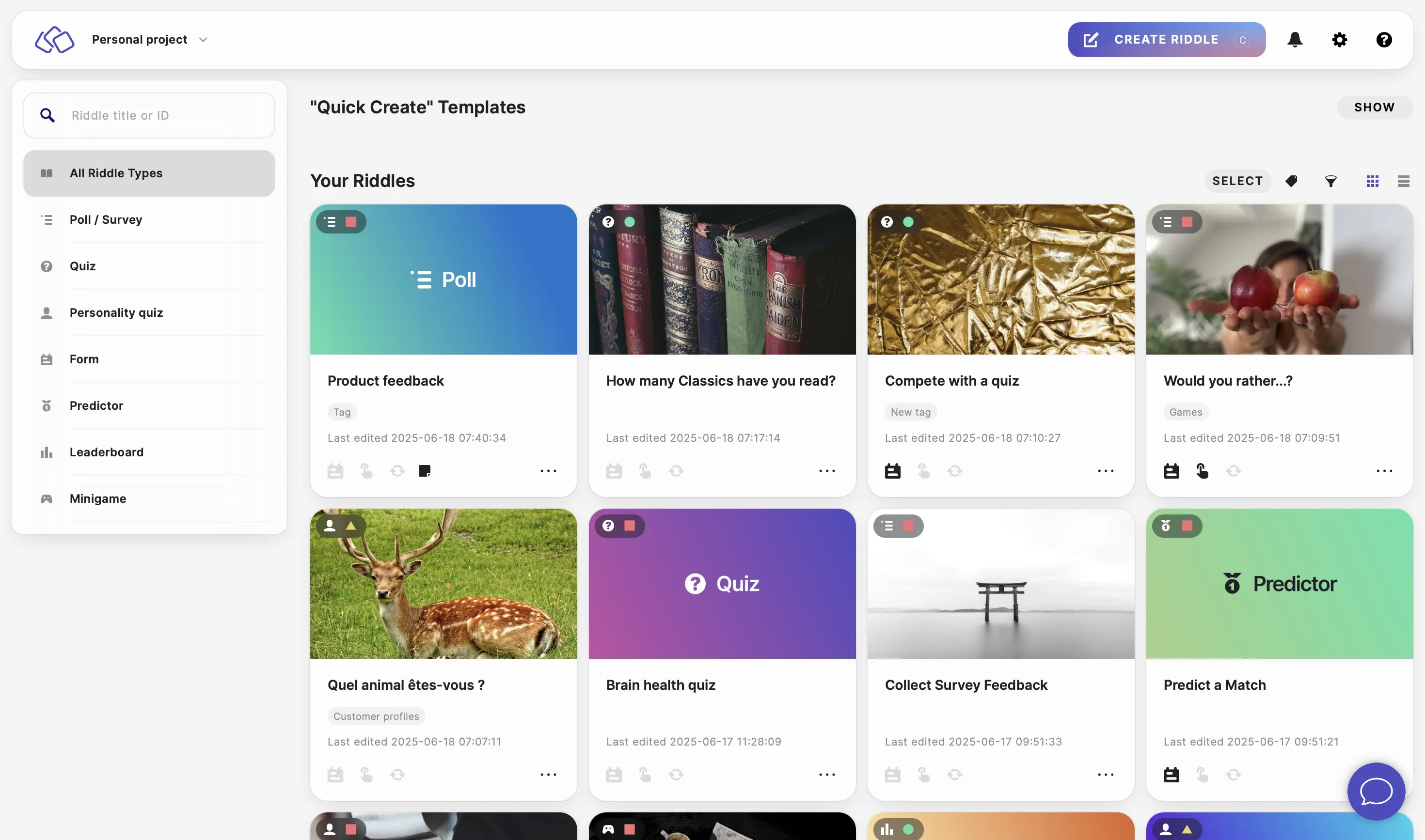 go to create Riddle AI