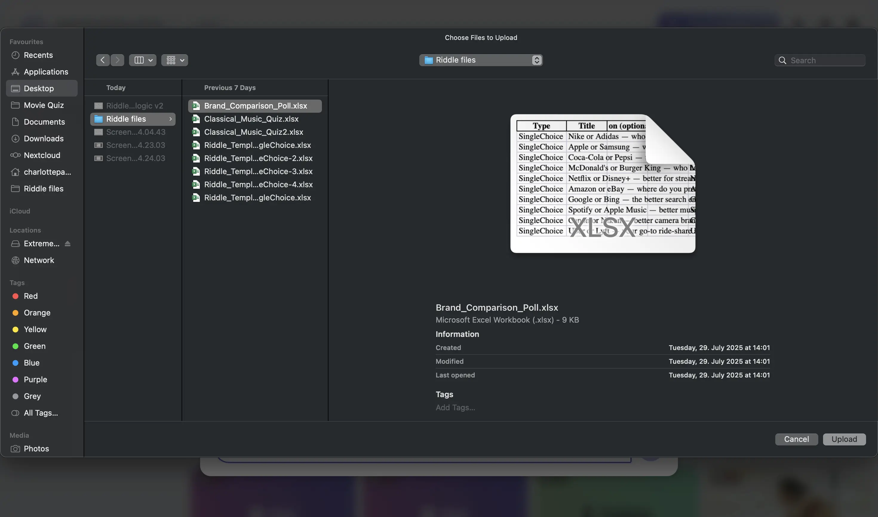 select file to upload for Riddle