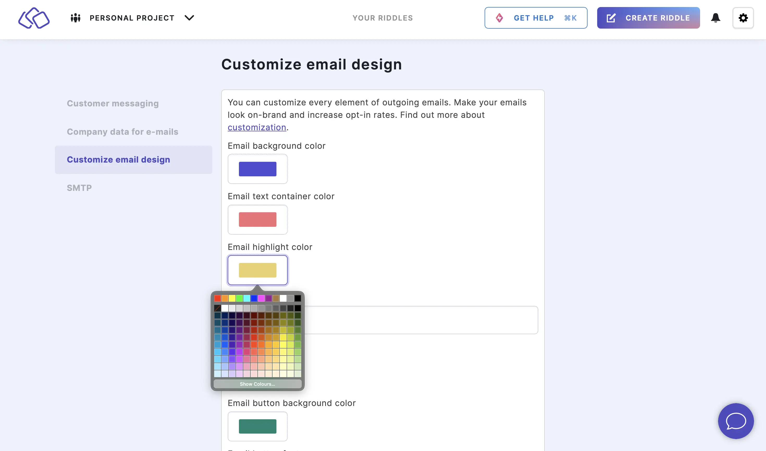 customize email highlight color