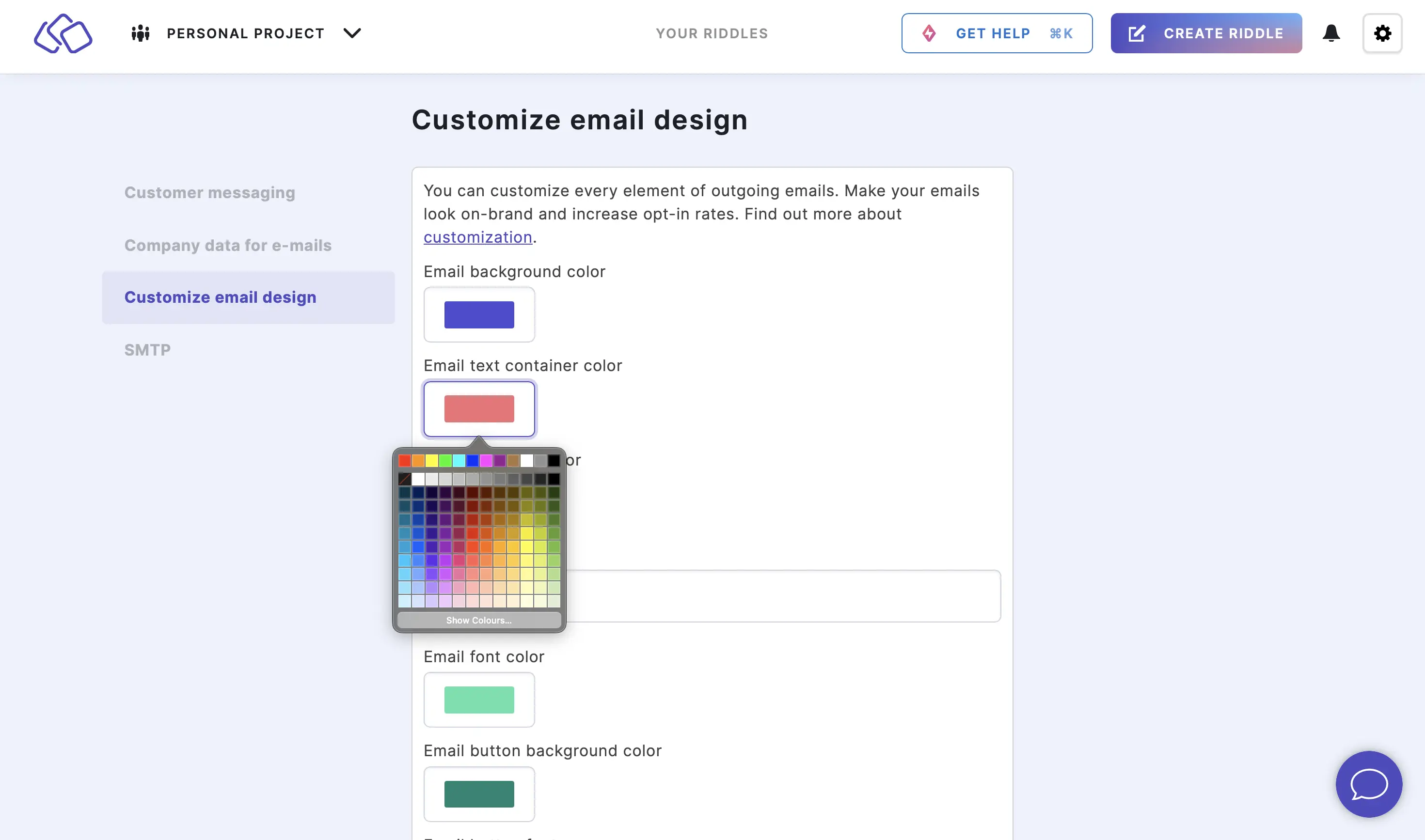 customize email text container