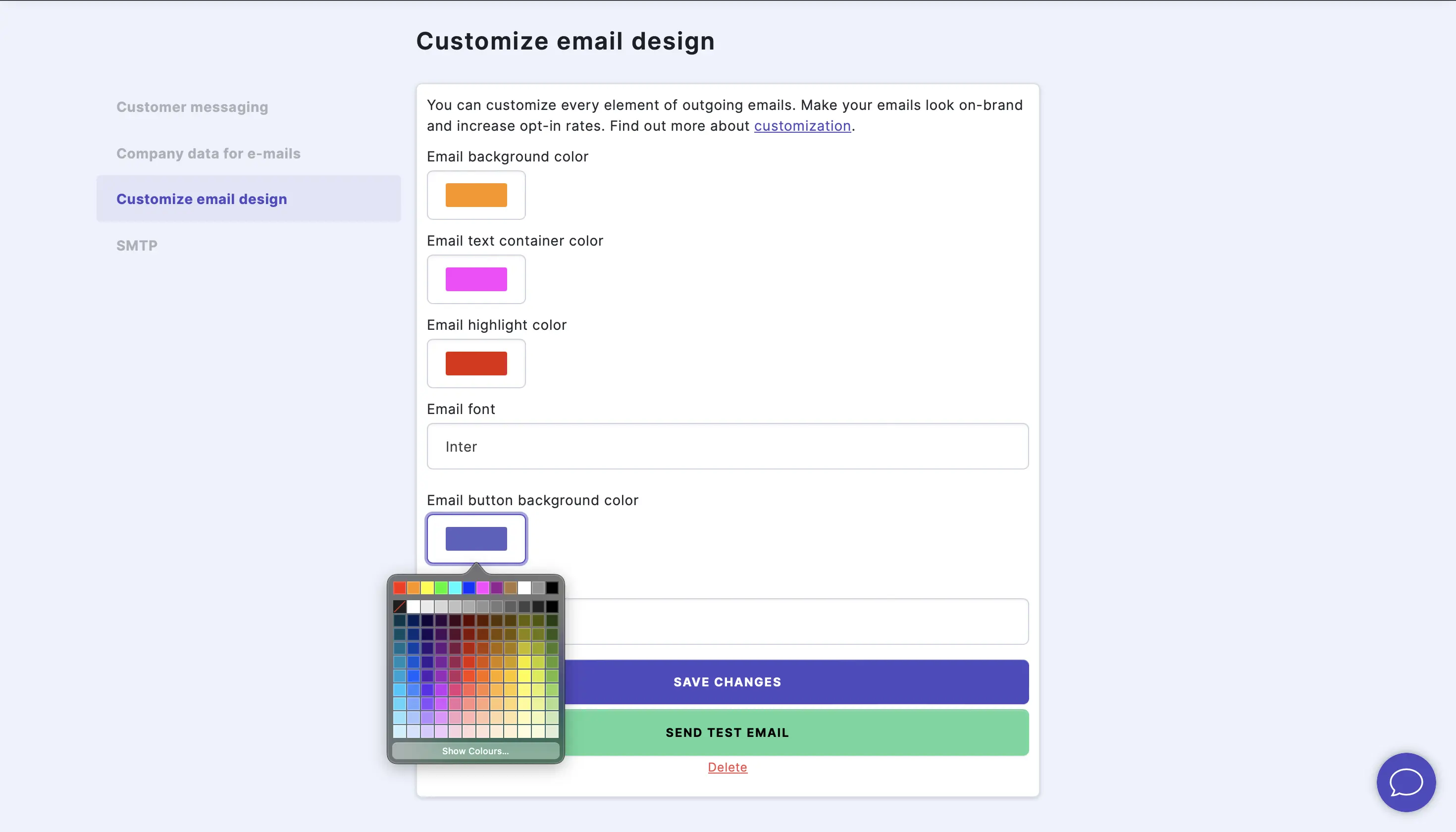 email button backrgound color