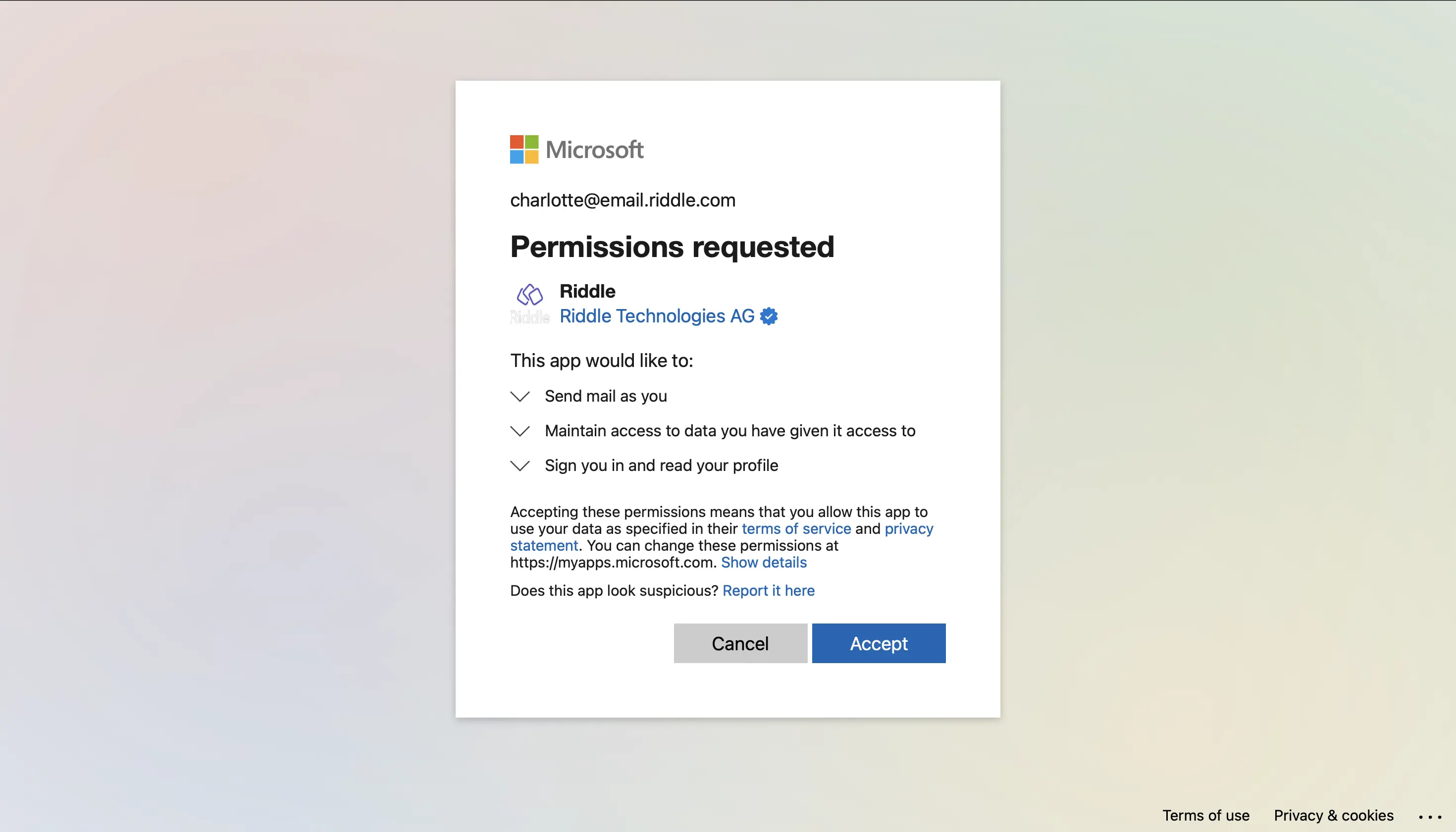 accept Microsoft permissions