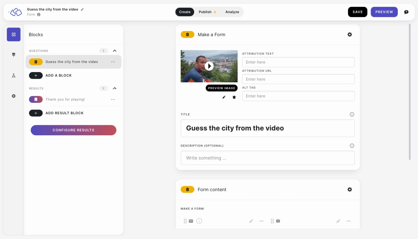 block with an uploaded video