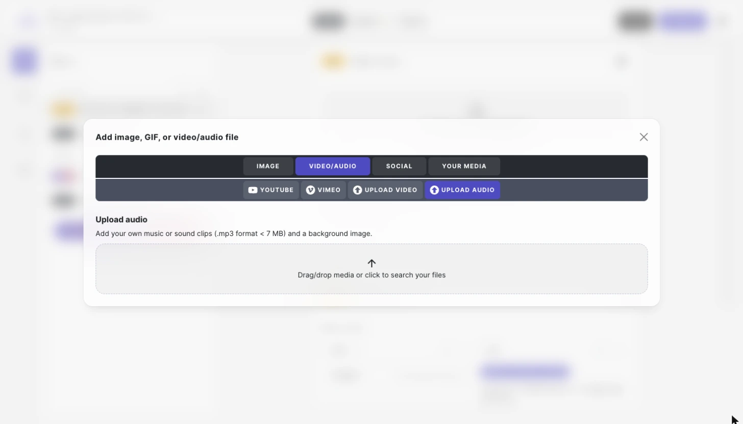 upload audio tab in the media picker