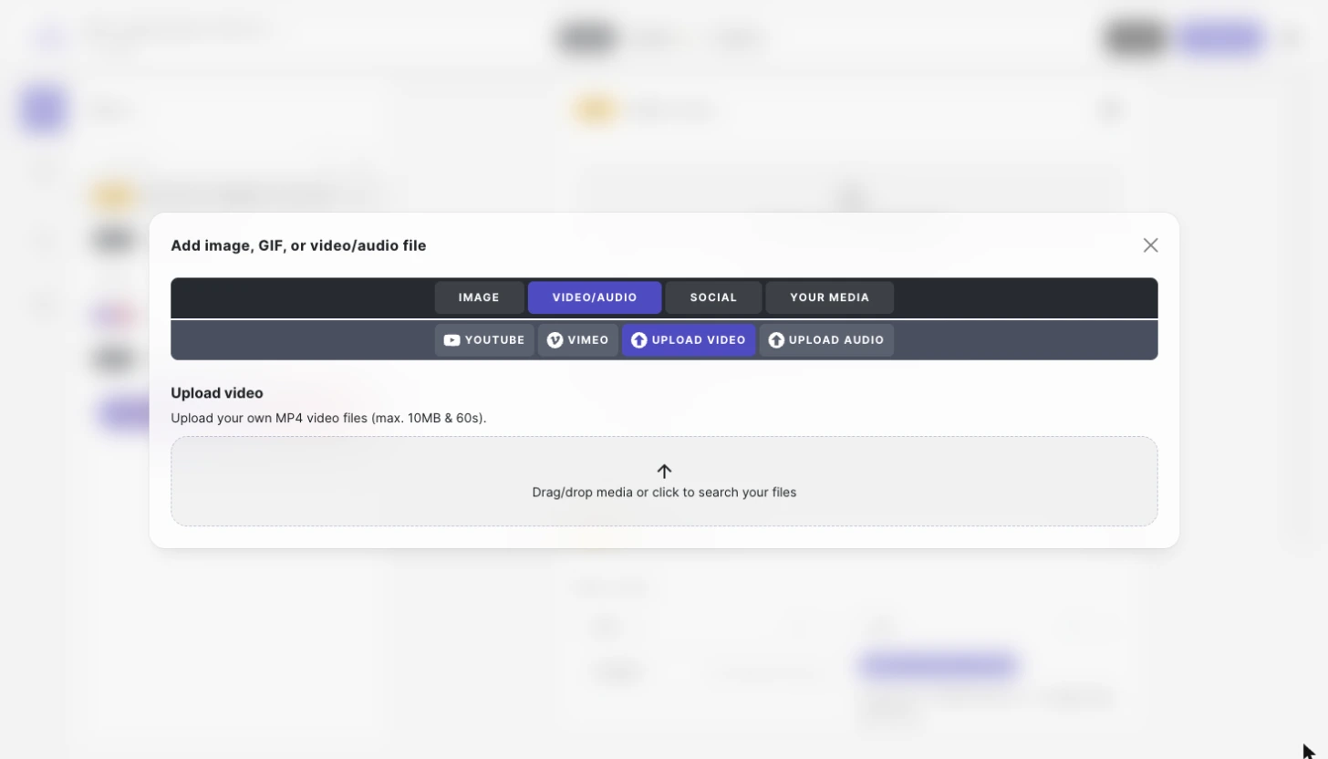 upload video tab in the media picker
