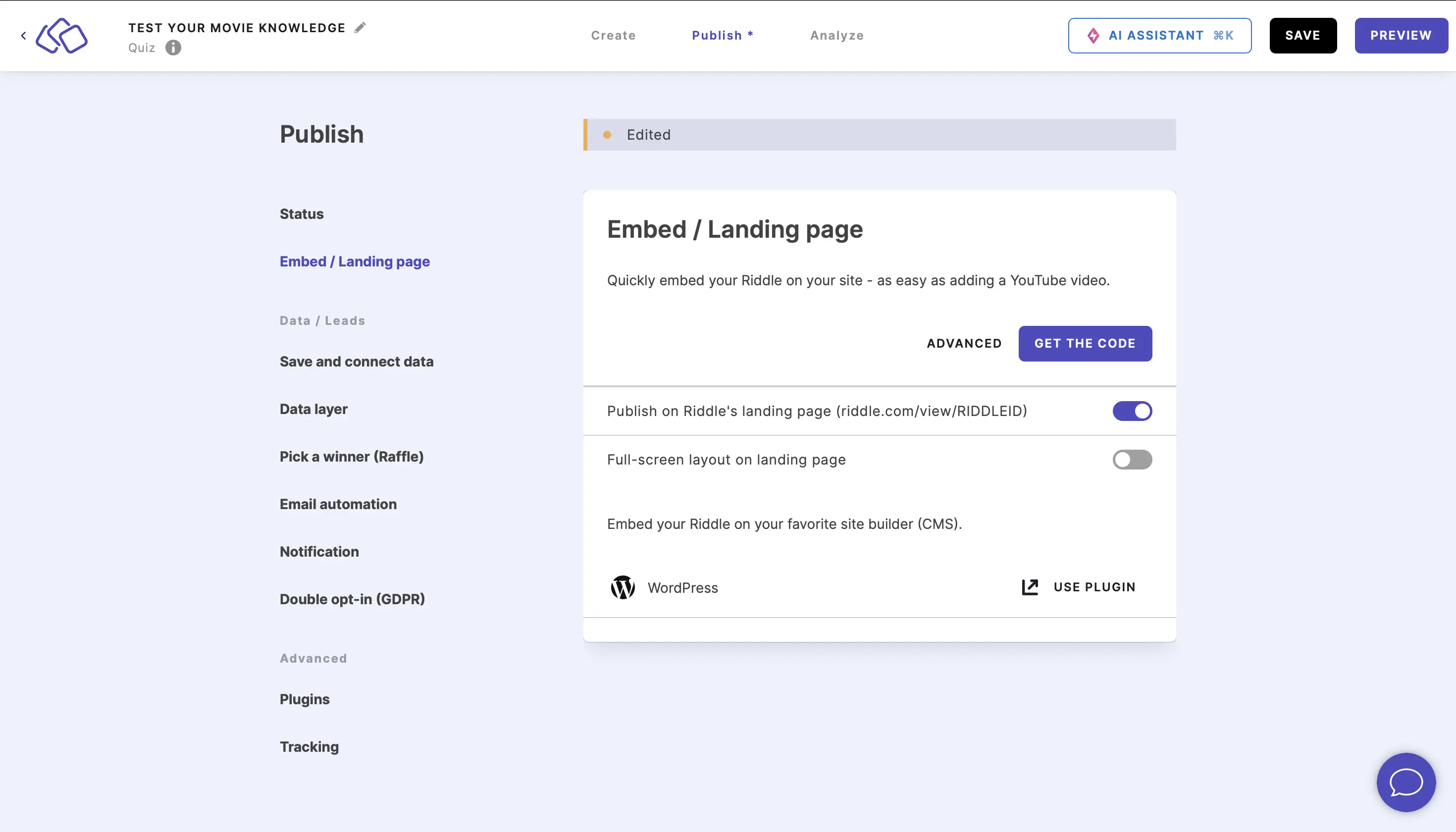 go to embed / landing page