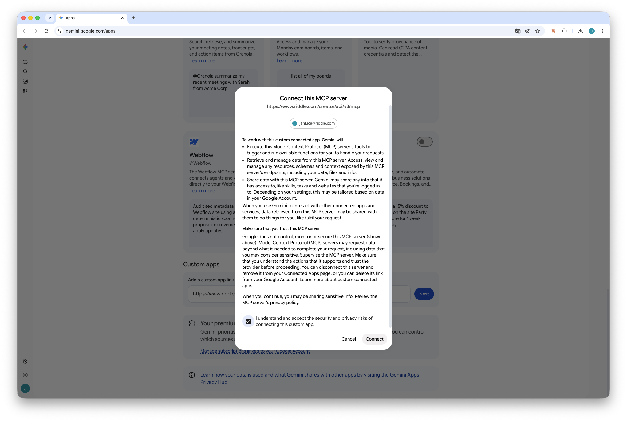 Gemini Connect this MCP server confirmation