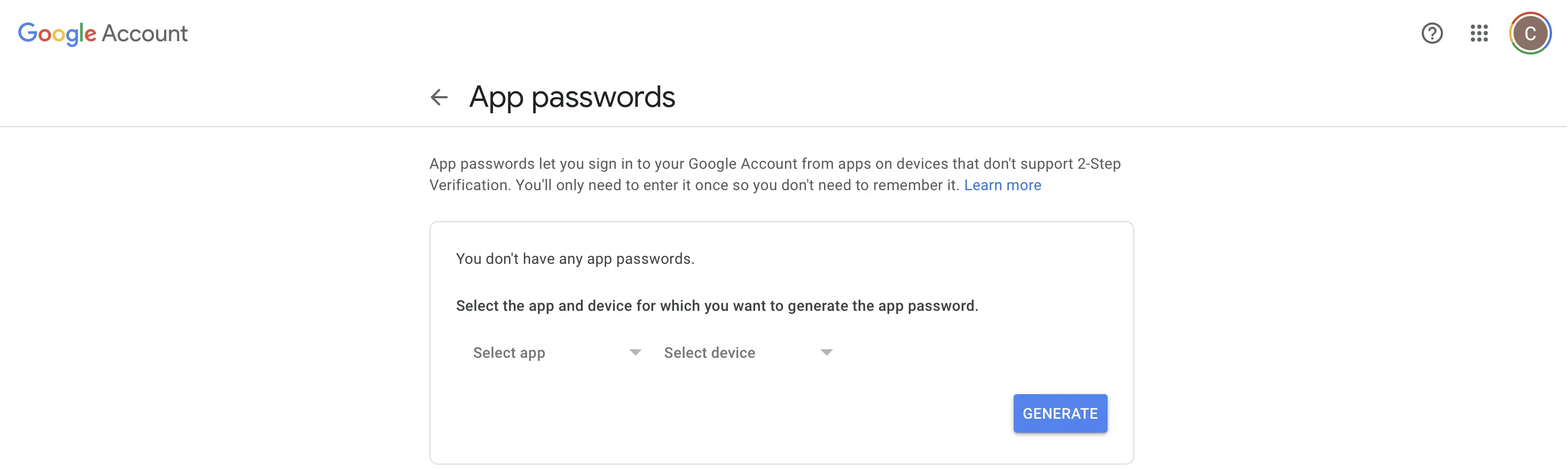 google app passwords