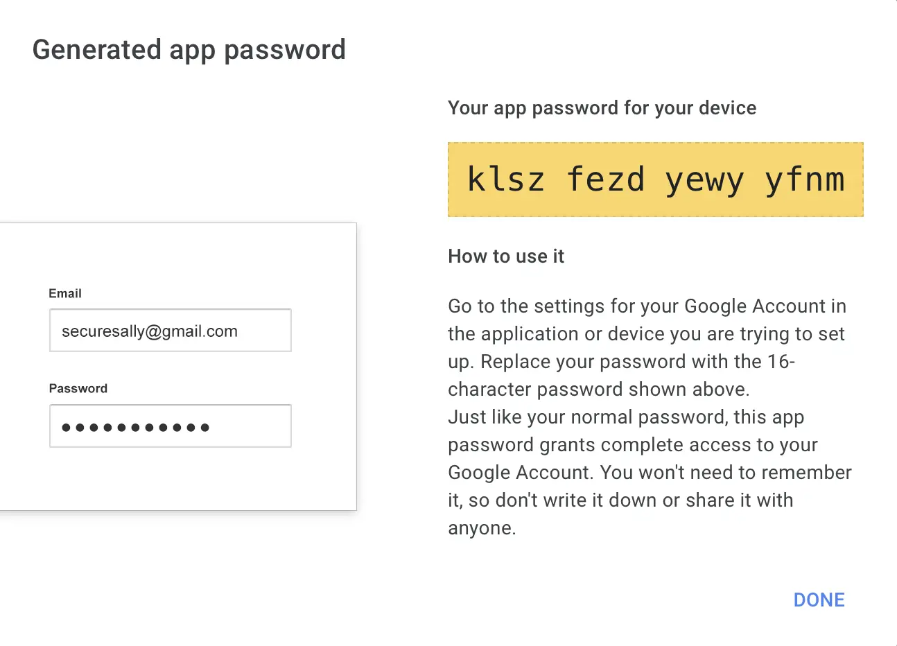 generated app password