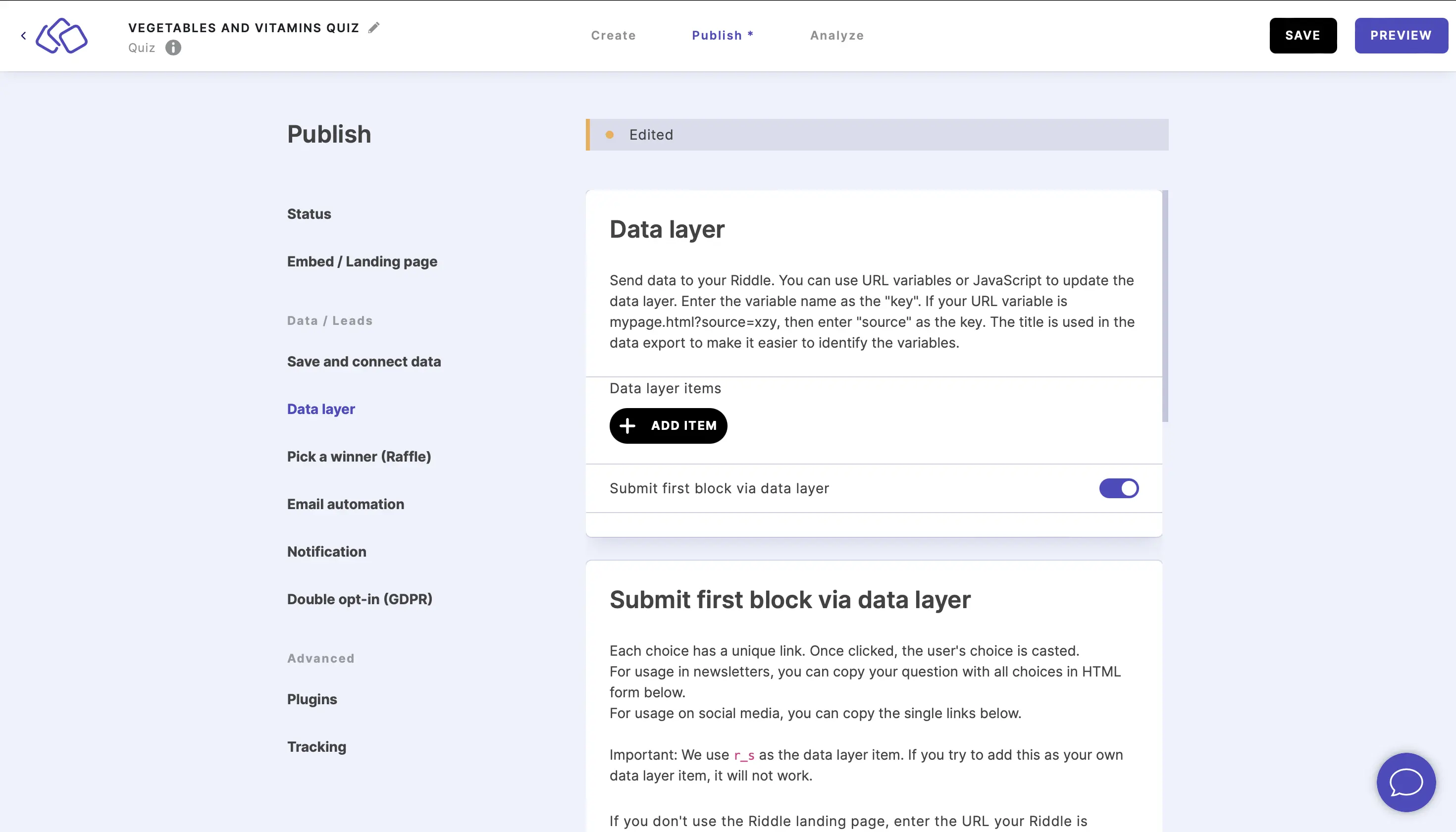 enable submit first block via data layer