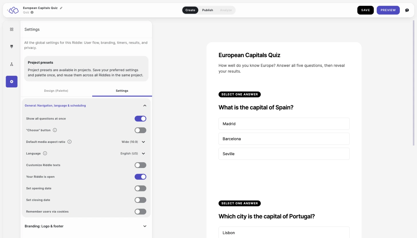 general enable show all questions at once