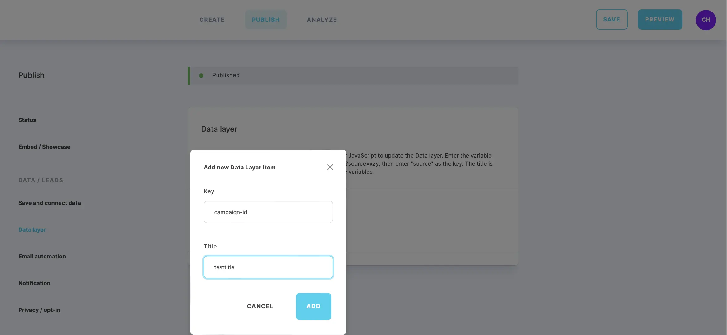 set up data layer variable