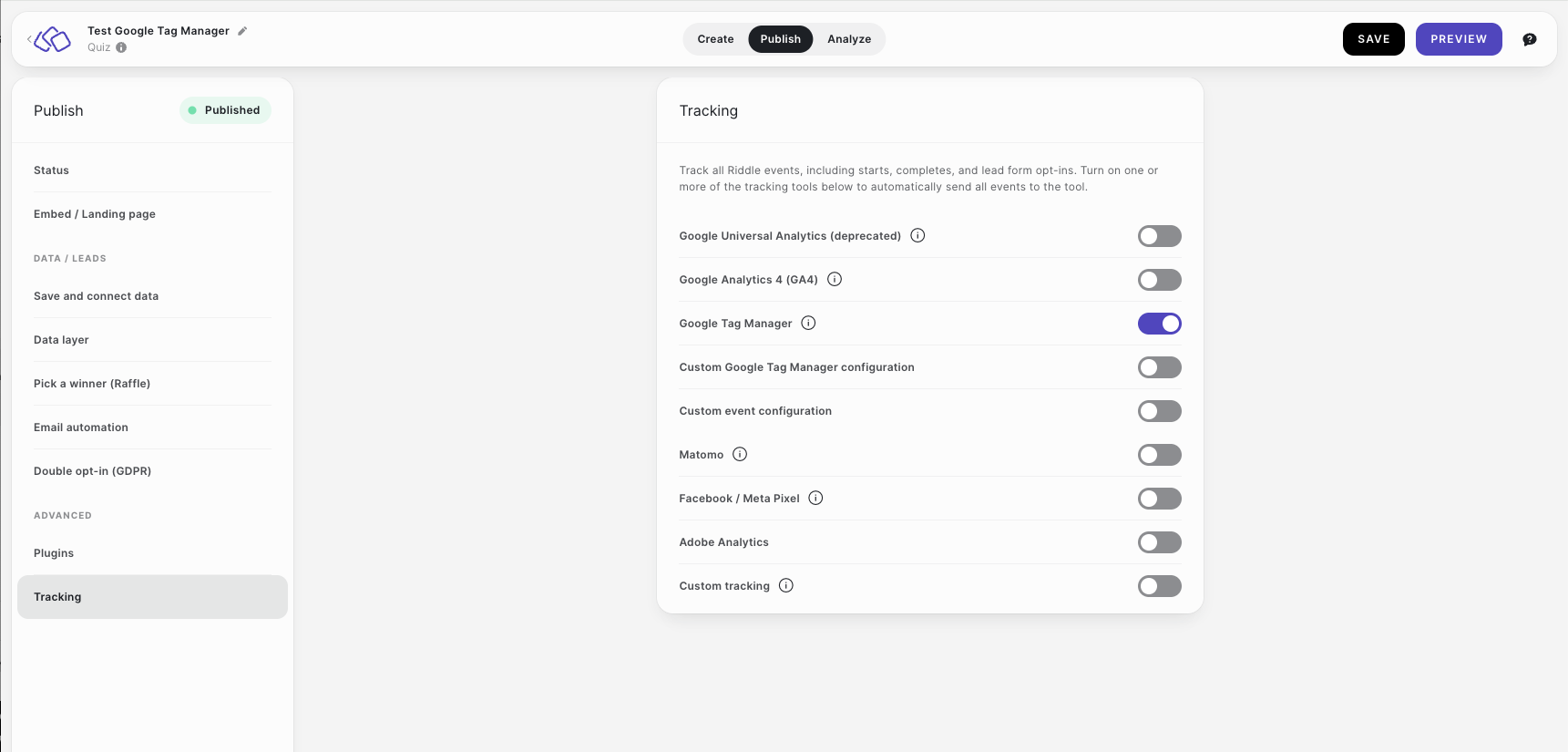 turn on tag manager