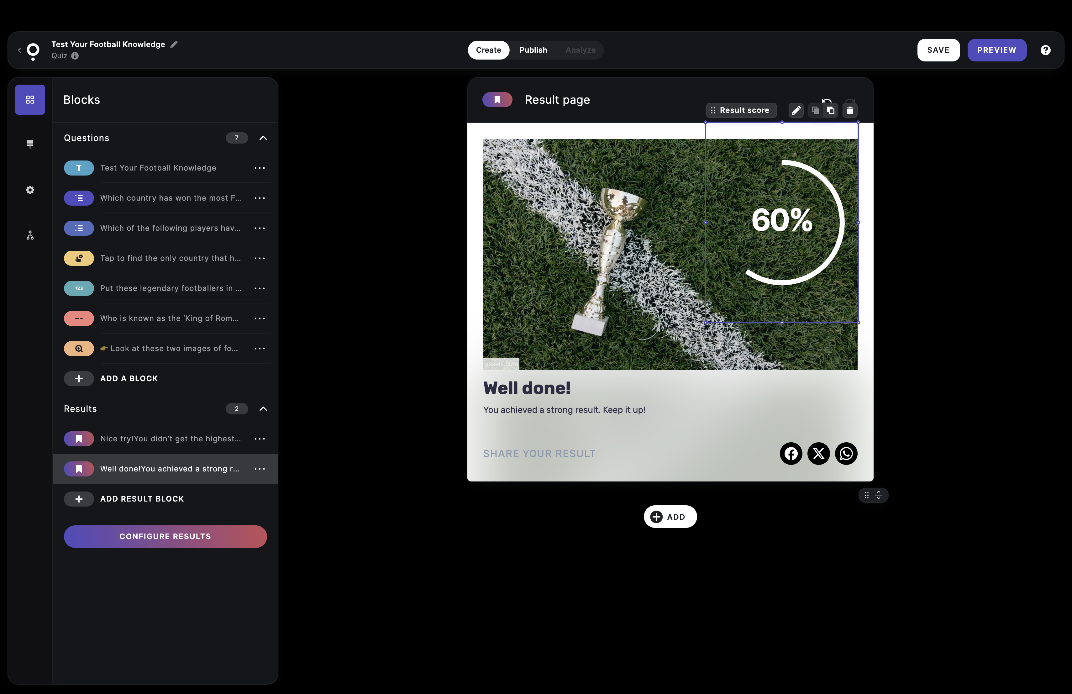 go to result page element