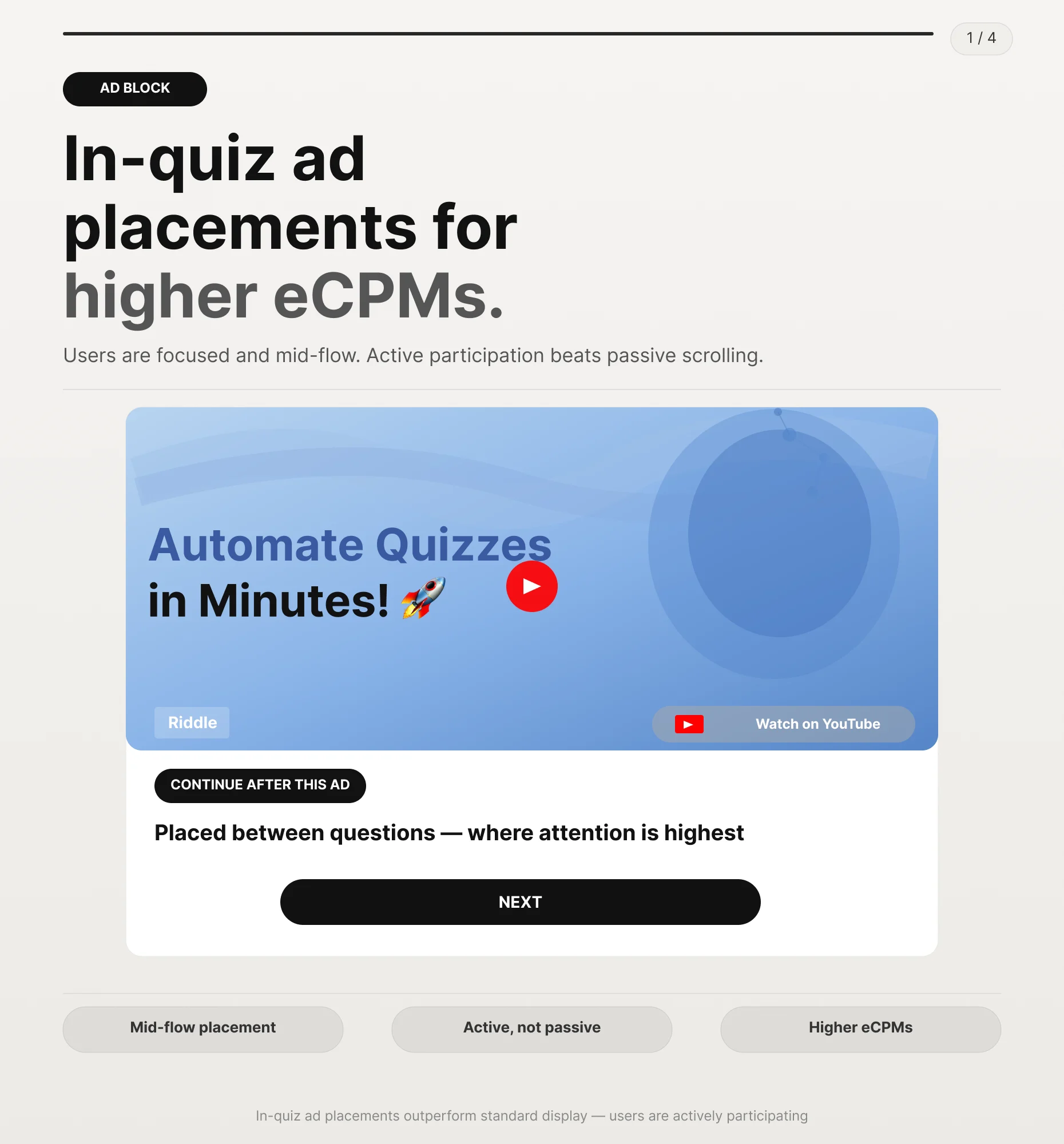 In-quiz Ad / iFrame Block placing a display ad unit between two Quiz questions