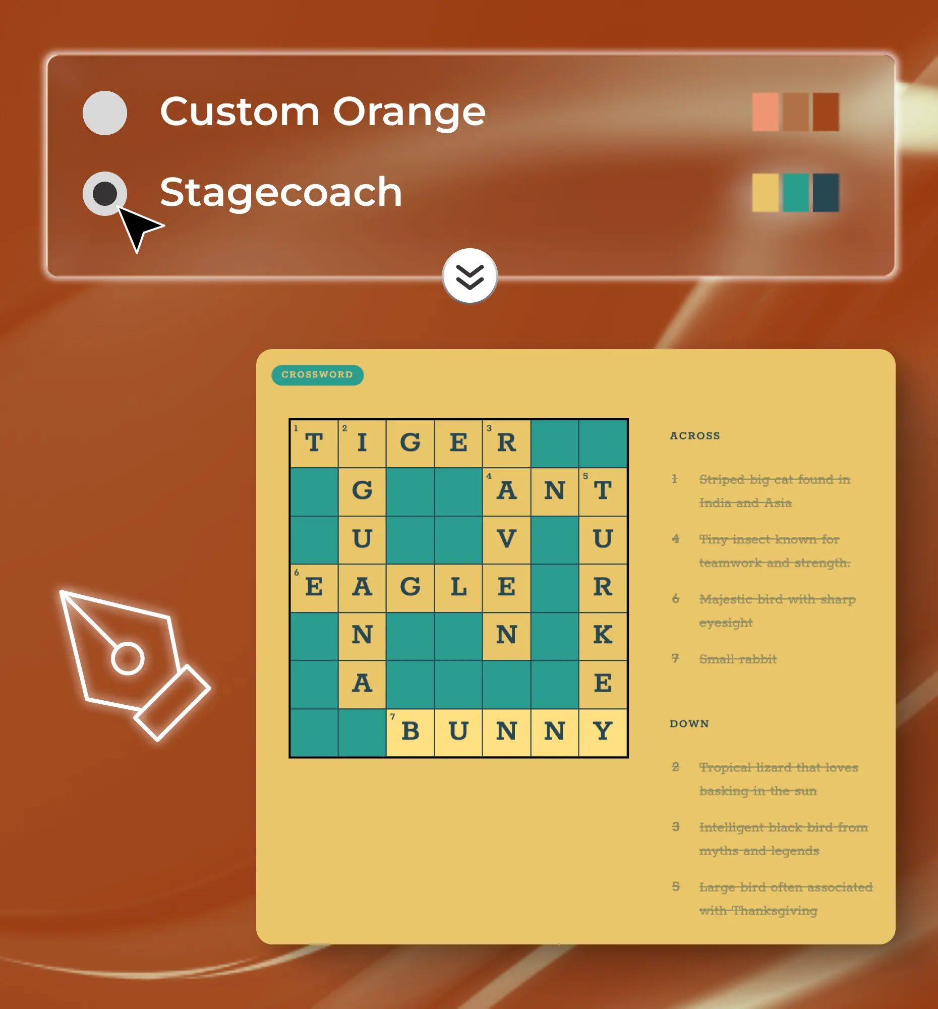 Branded Crossword puzzle with custom colour theme for brand awareness campaigns
