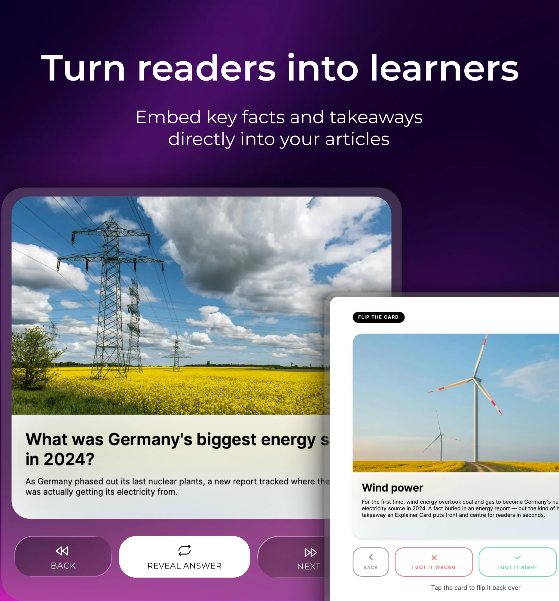 Explainer Flashcards inside an article surfacing key facts and takeaways