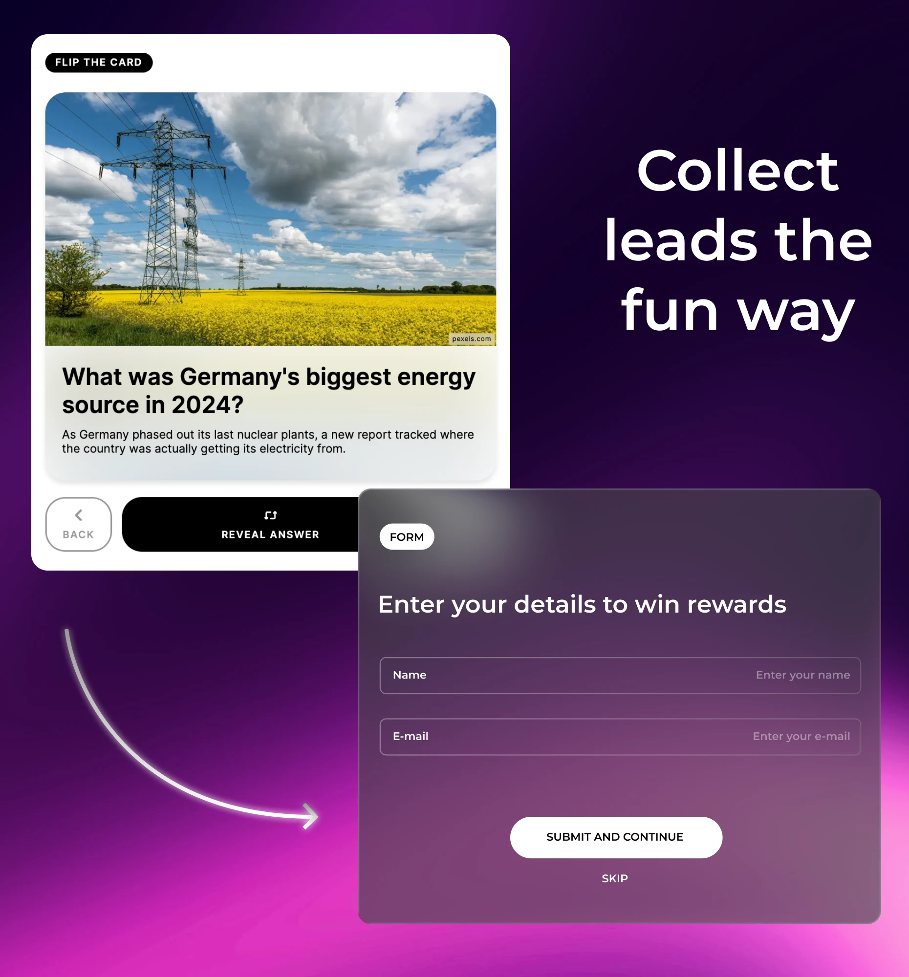 Flashcards with a lead capture opt-in between cards