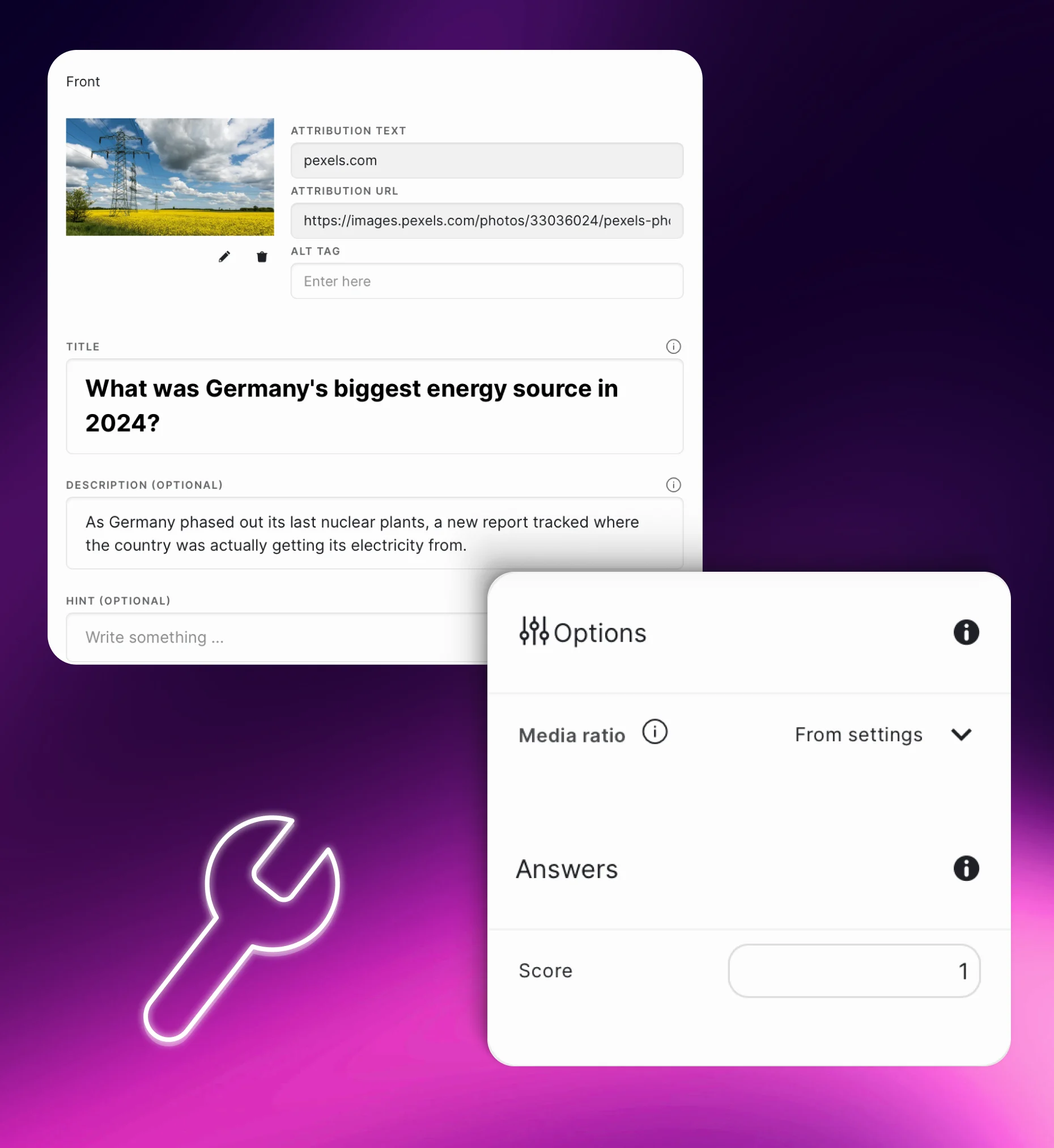 Riddle no-code builder for creating a Flashcard set