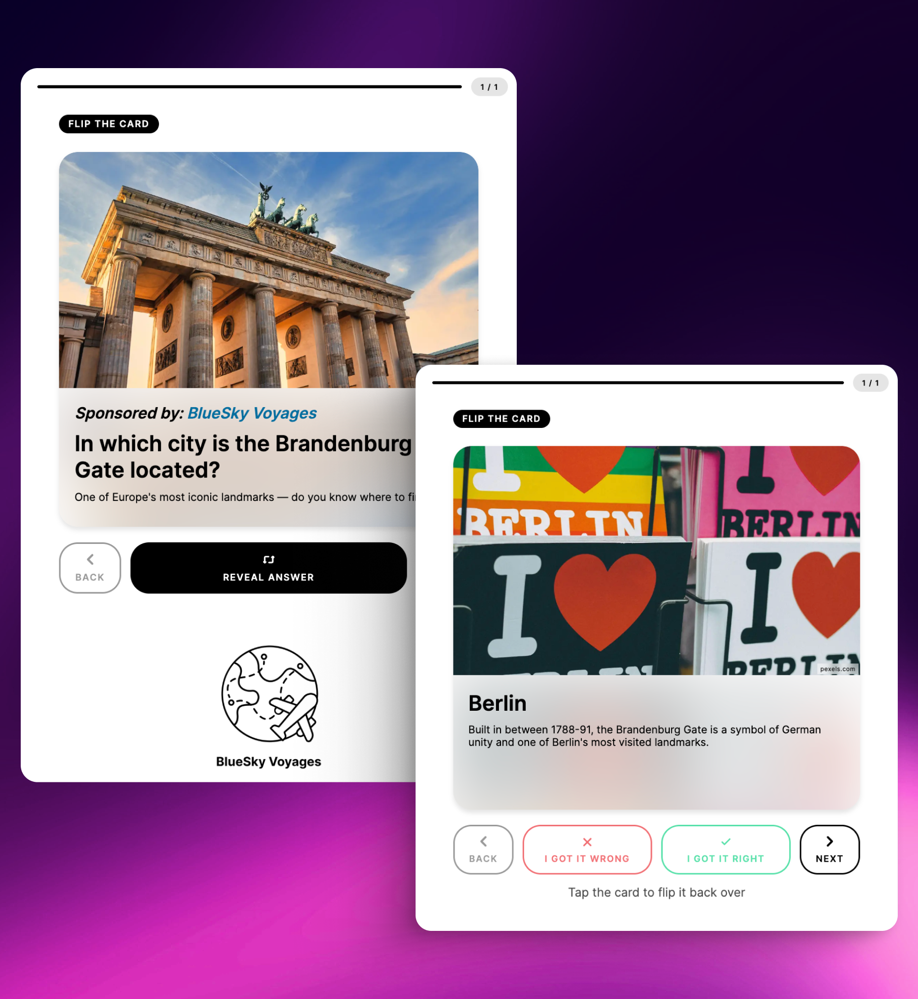 Sponsor-friendly branded Flashcards inside editorial content