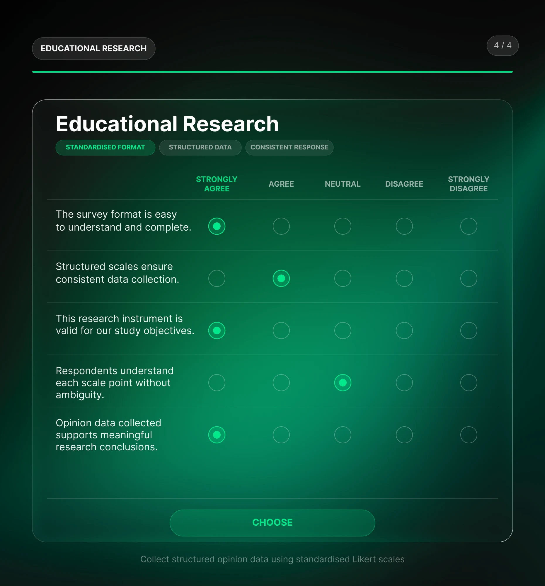 Likert Scale academic study collecting structured opinion data