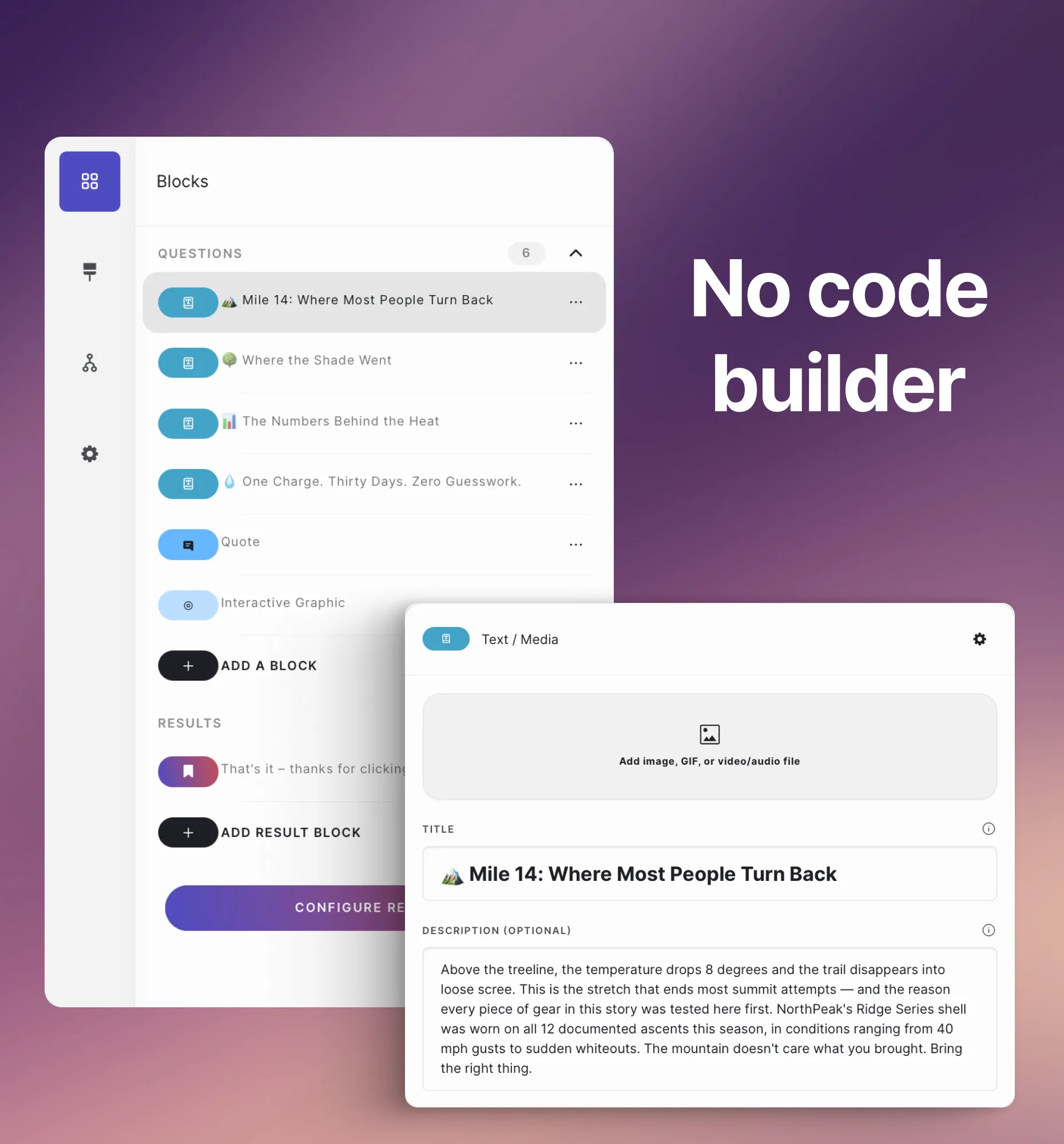 Riddle no-code builder arranging story slides in the browser