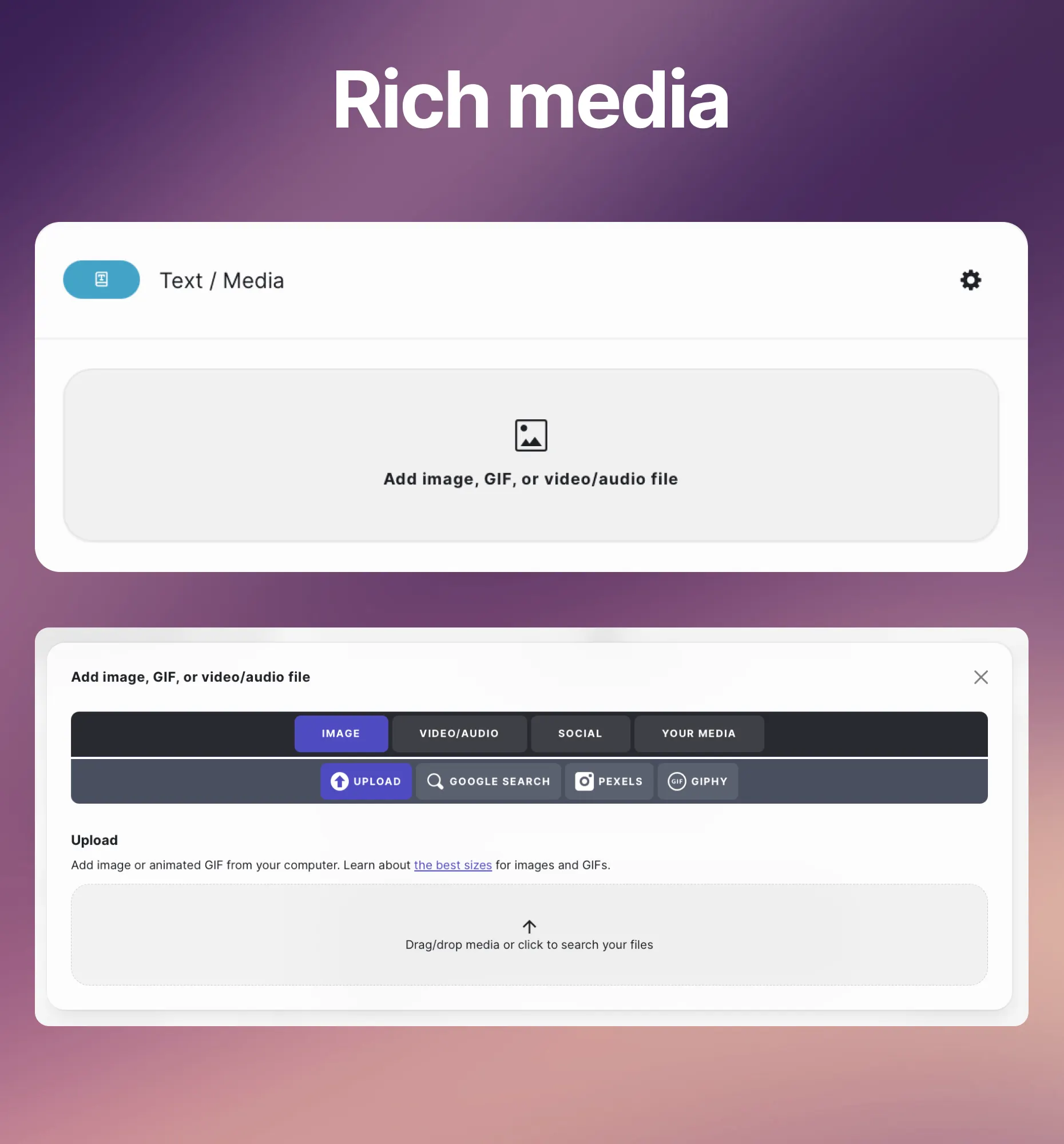 Story slides enriched with images, GIFs, video, and audio