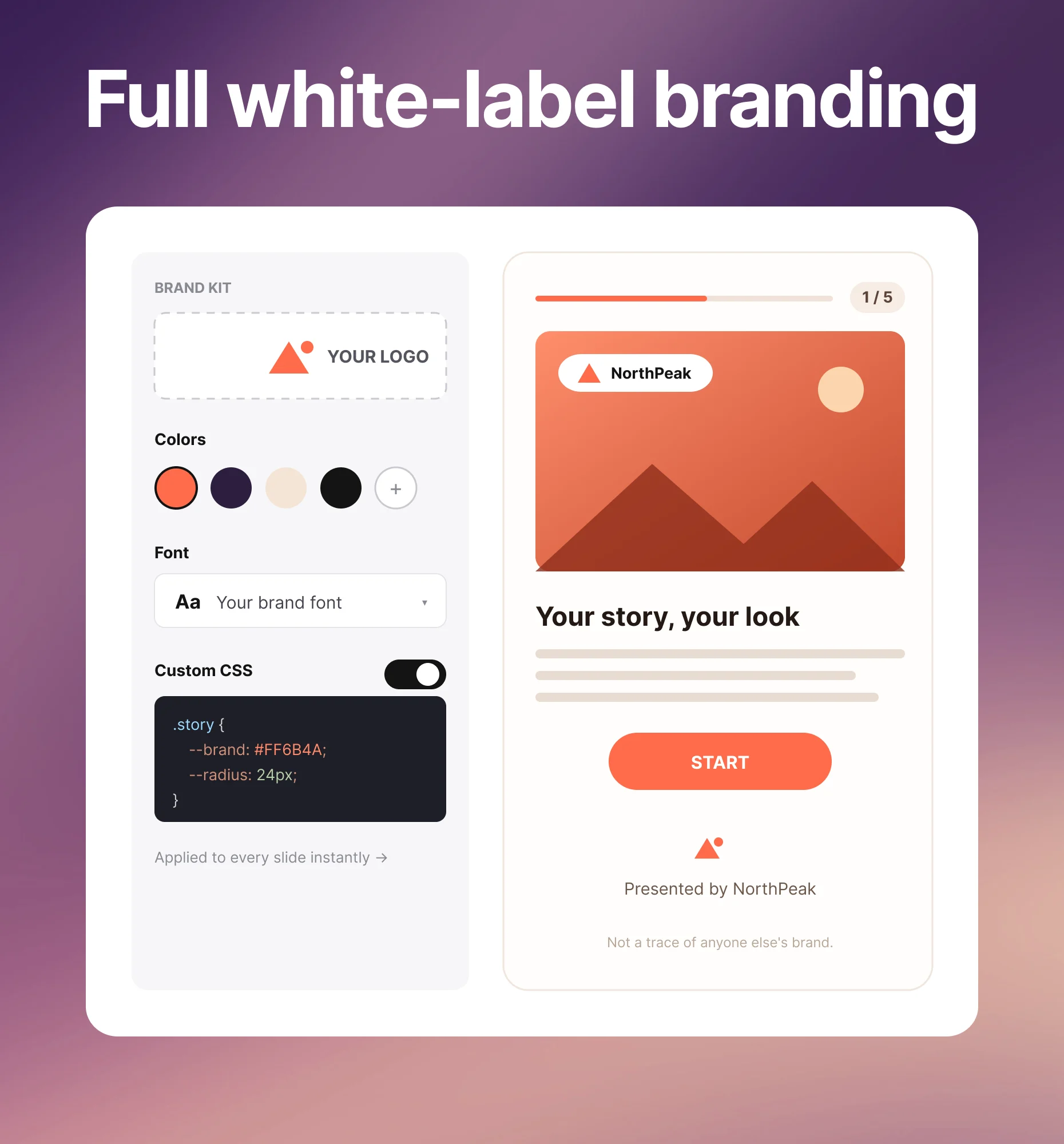 White-label story matching a publisher&rsquo;s logo, colors, and fonts