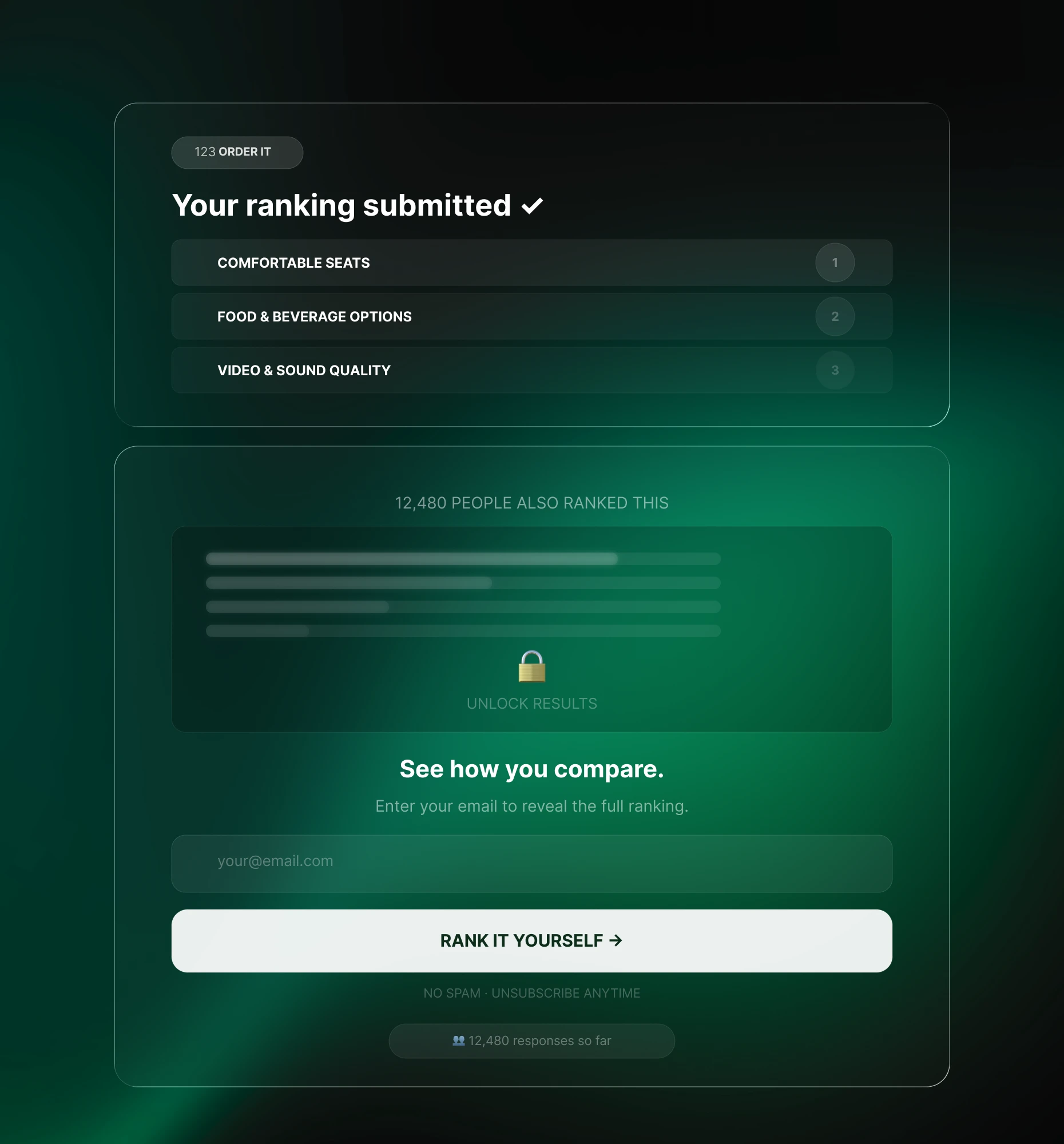 Order It Poll with a lead-capture opt-in gating the ranking results
