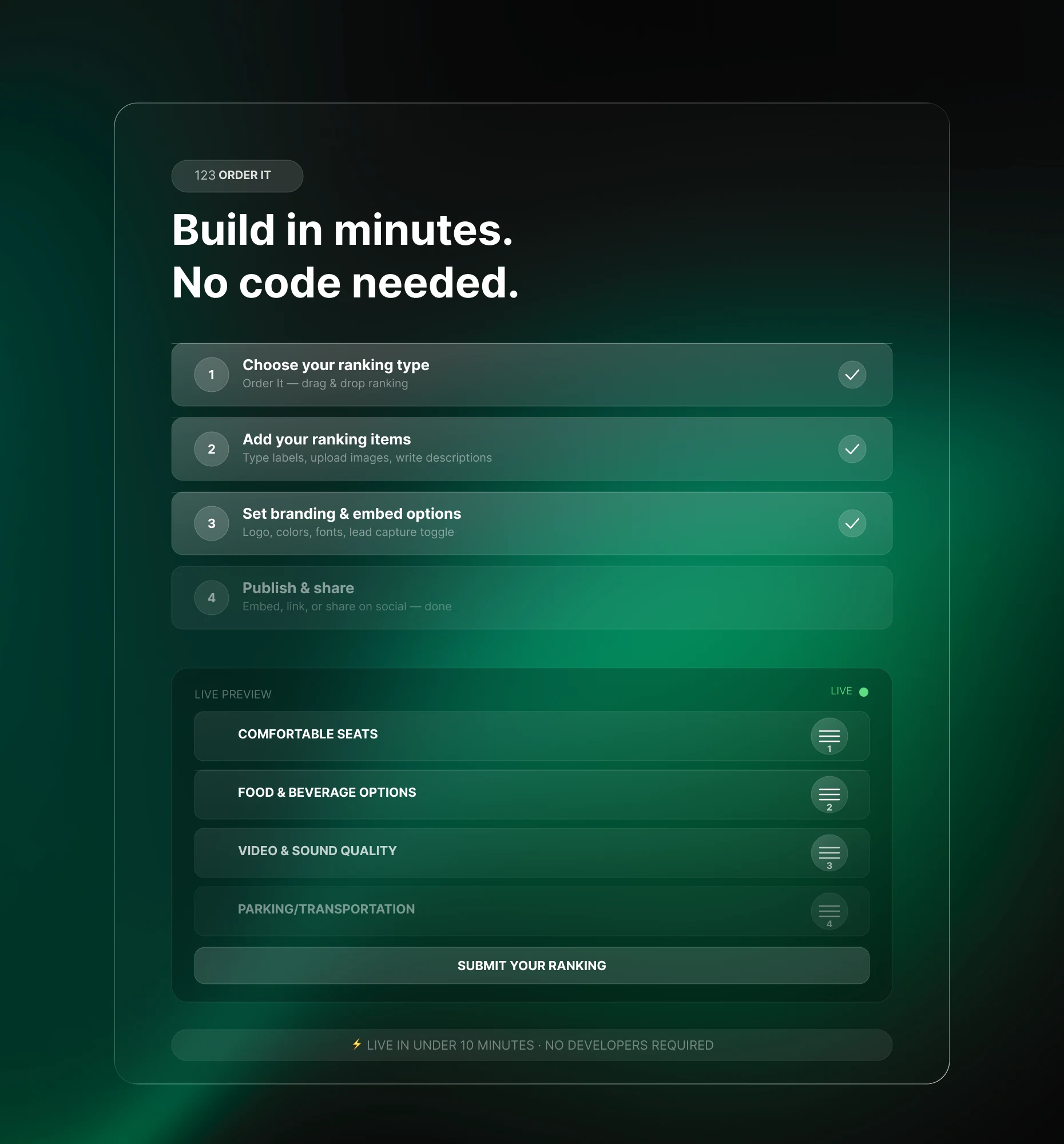Riddle no-code builder for creating an Order It Poll