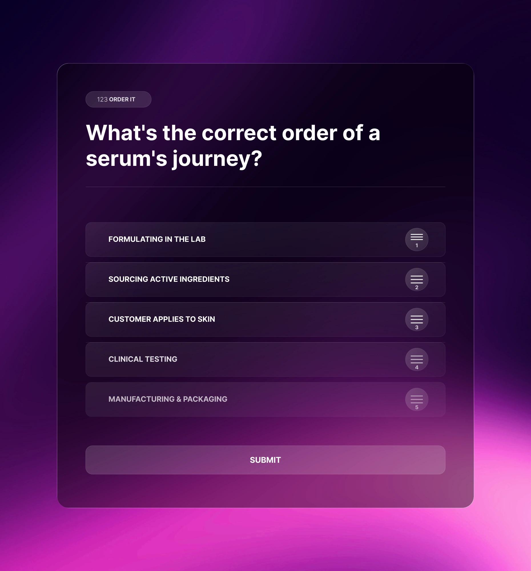 Branded Order It Quiz inside a sponsored article ranking product steps