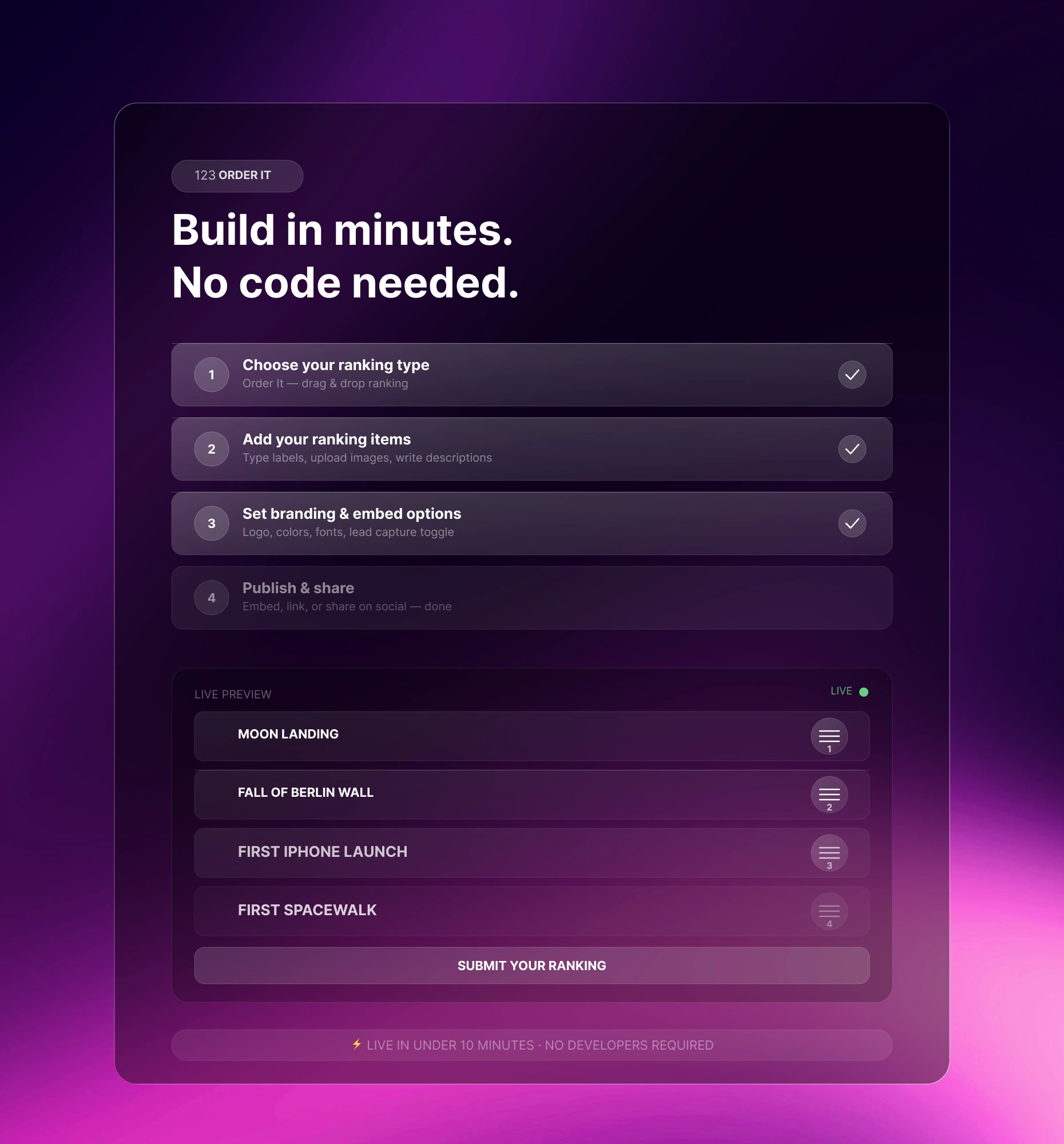 Riddle no-code builder for creating an Order It Quiz