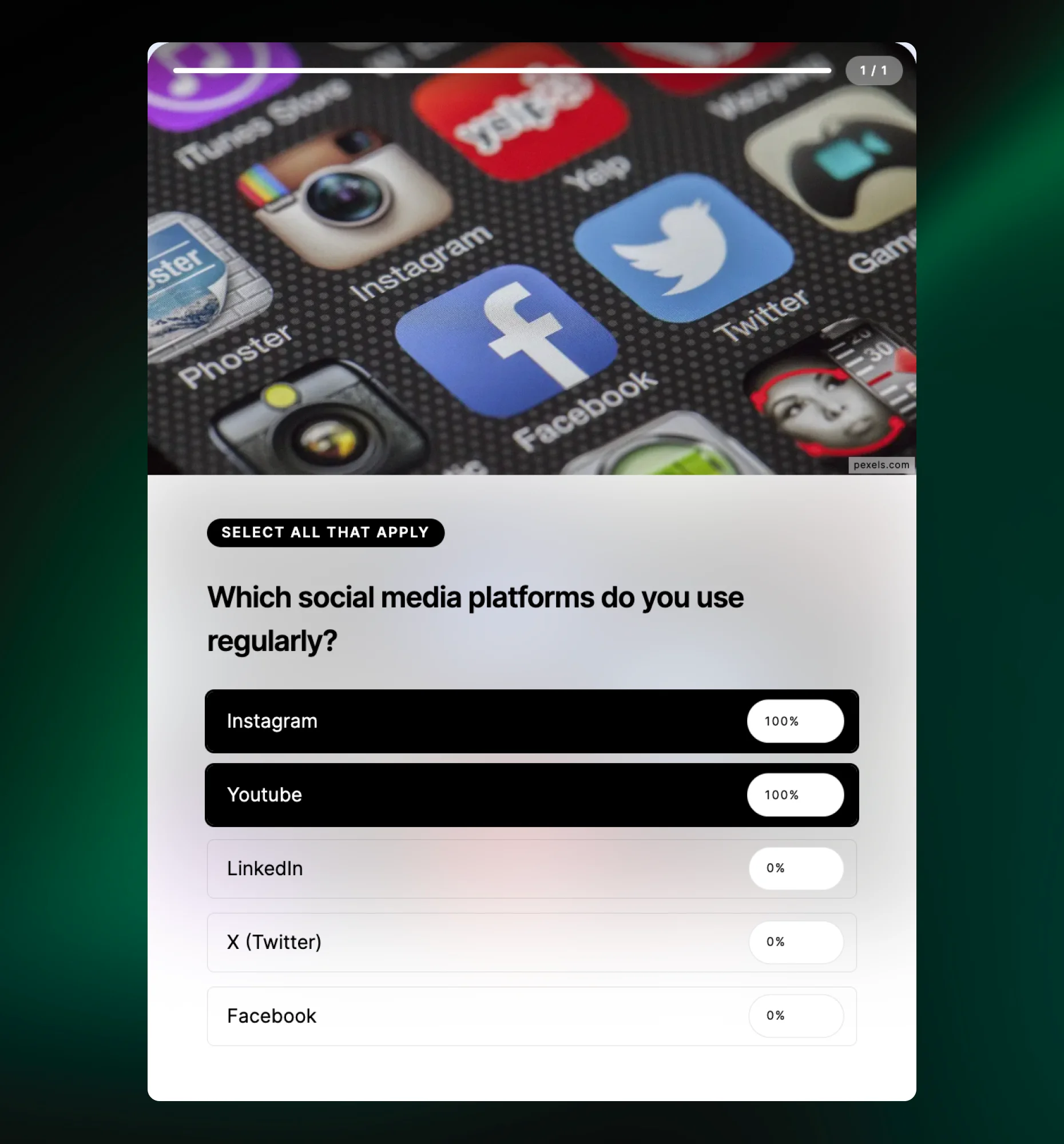 Multi Select interactive content block preview