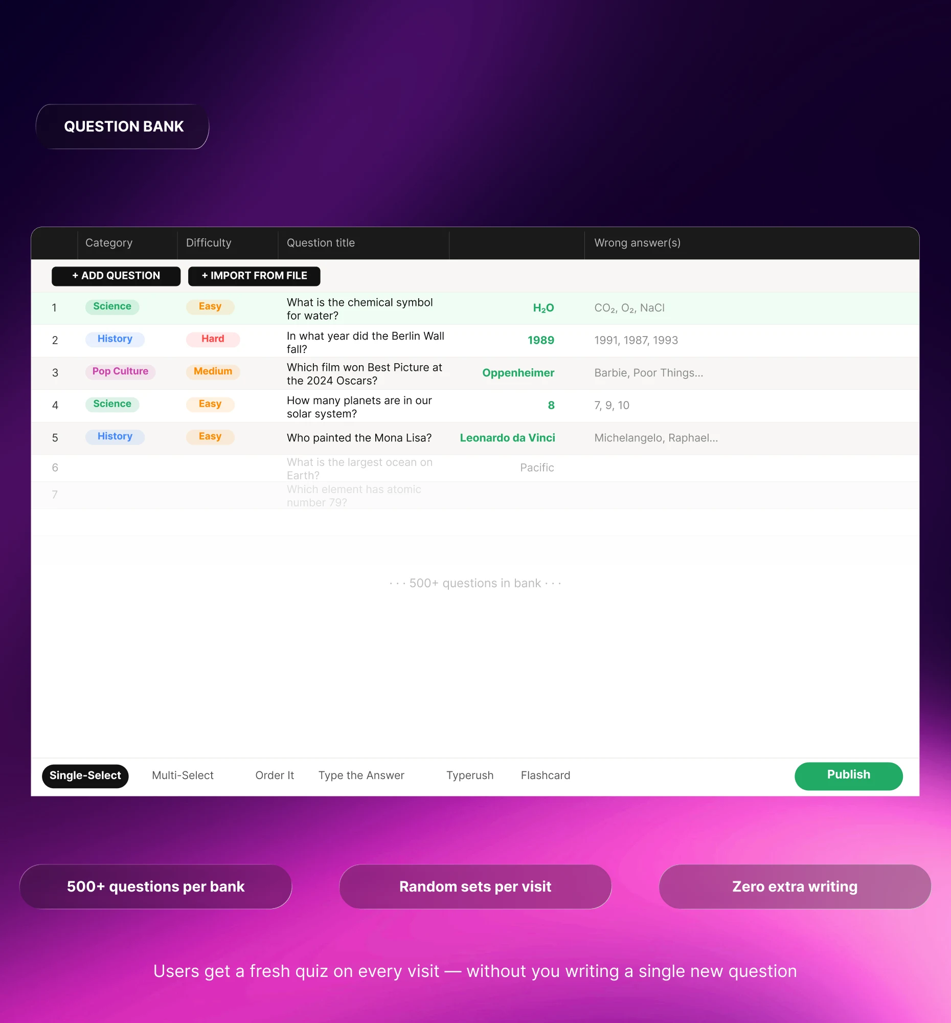 Fragen-Pool interactive content block preview