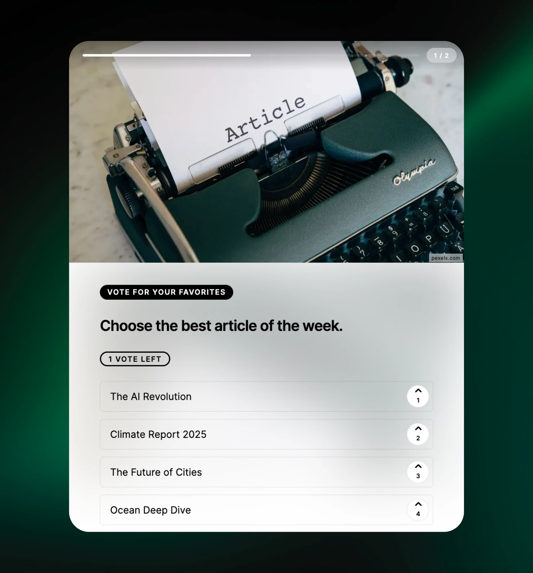 Upvote interactive content block preview