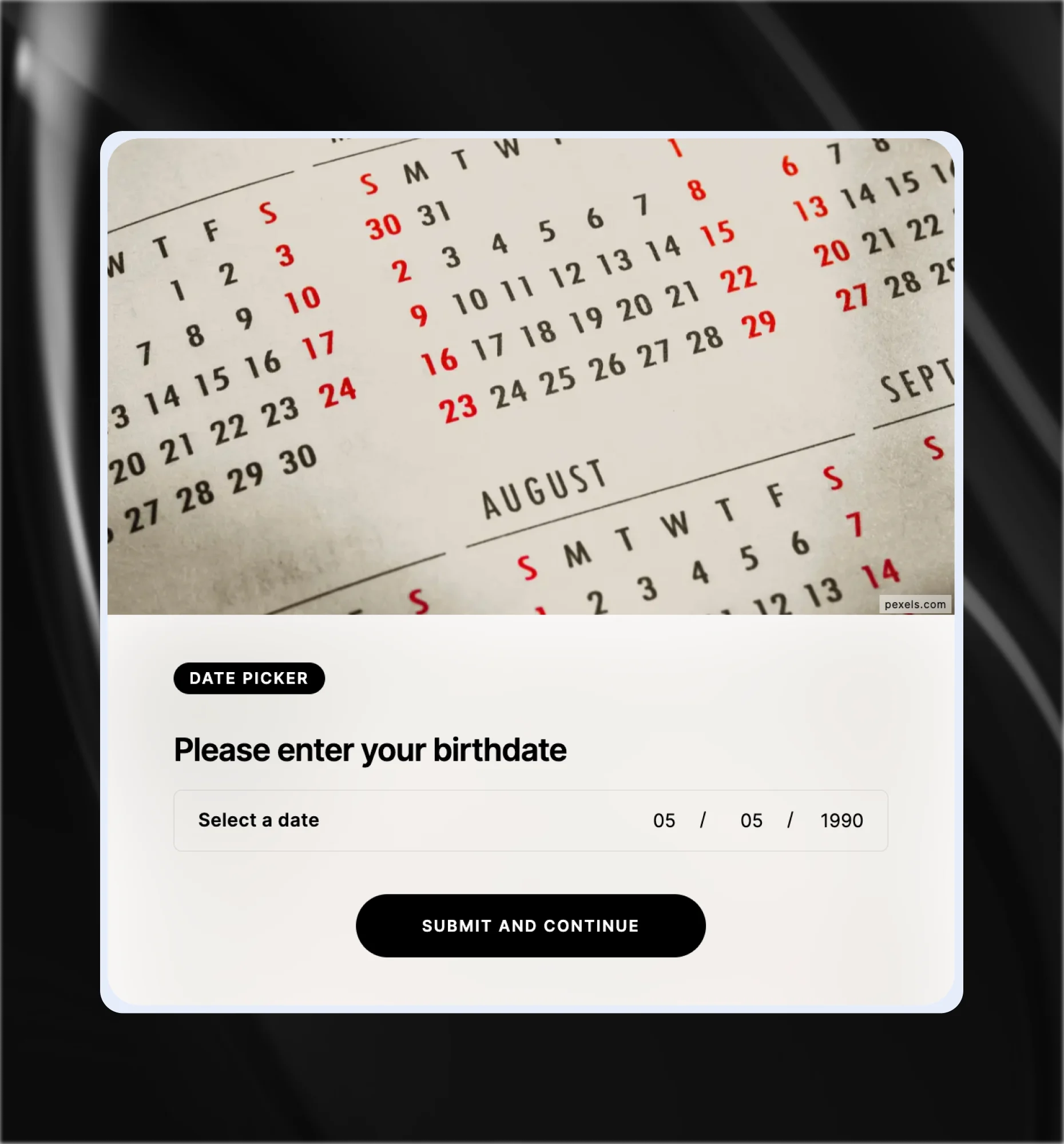 Date picker field in a Riddle lead form for event and competition entries