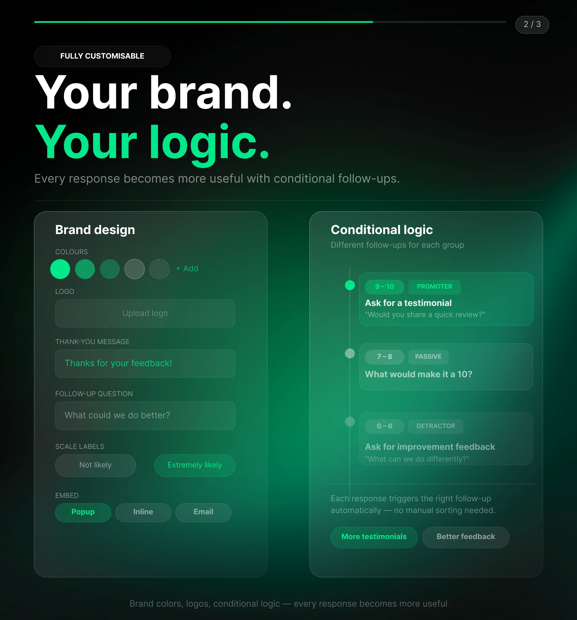 Customizing a Promoter Score Survey with brand colors and follow-up questions