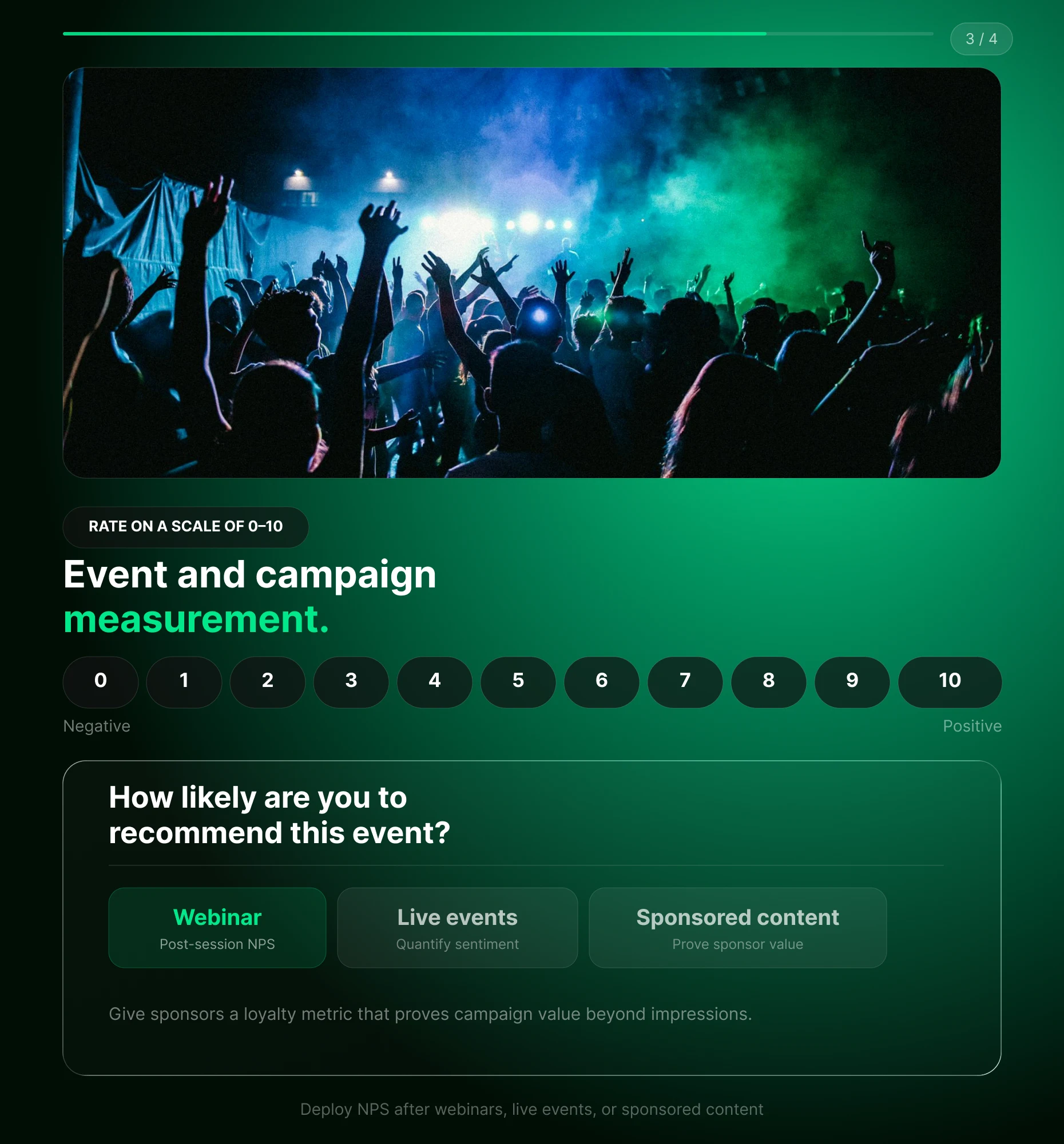 Promoter Score Survey running after a webinar or sponsored campaign