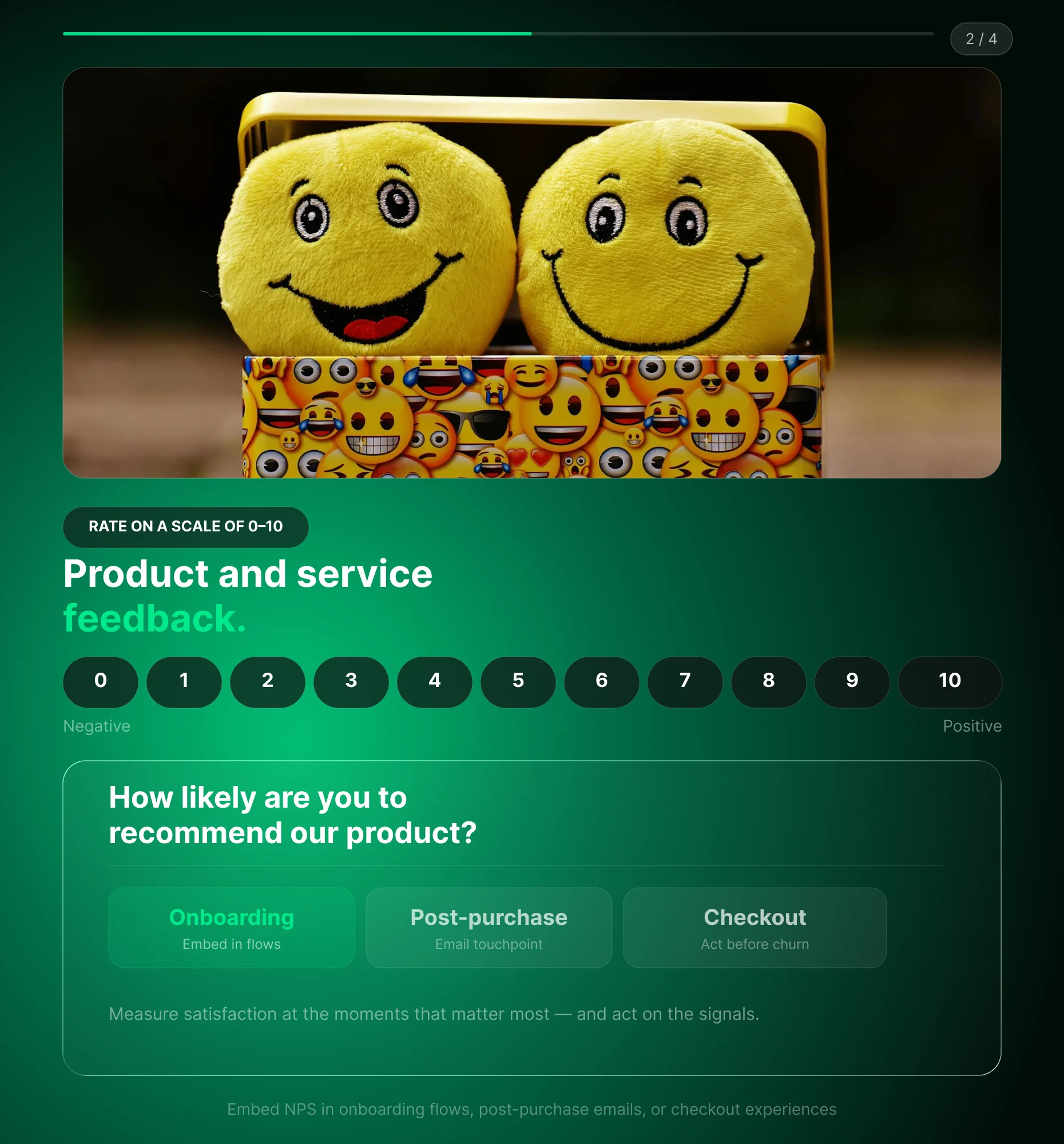 Promoter Score Survey embedded in an onboarding or post-purchase flow