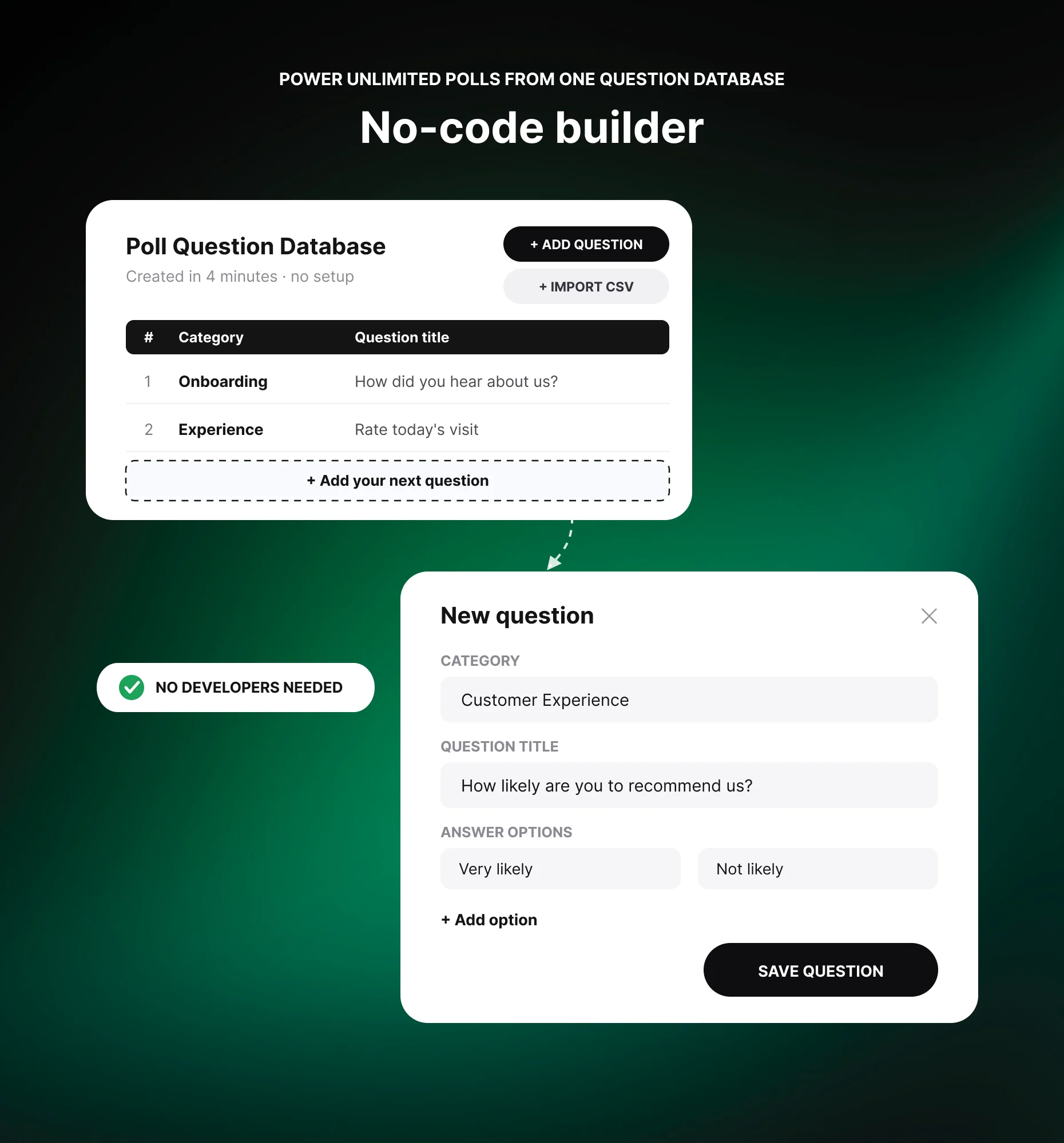 Riddle No-Code-Builder zum Erstellen eines Poll Fragen-Pools