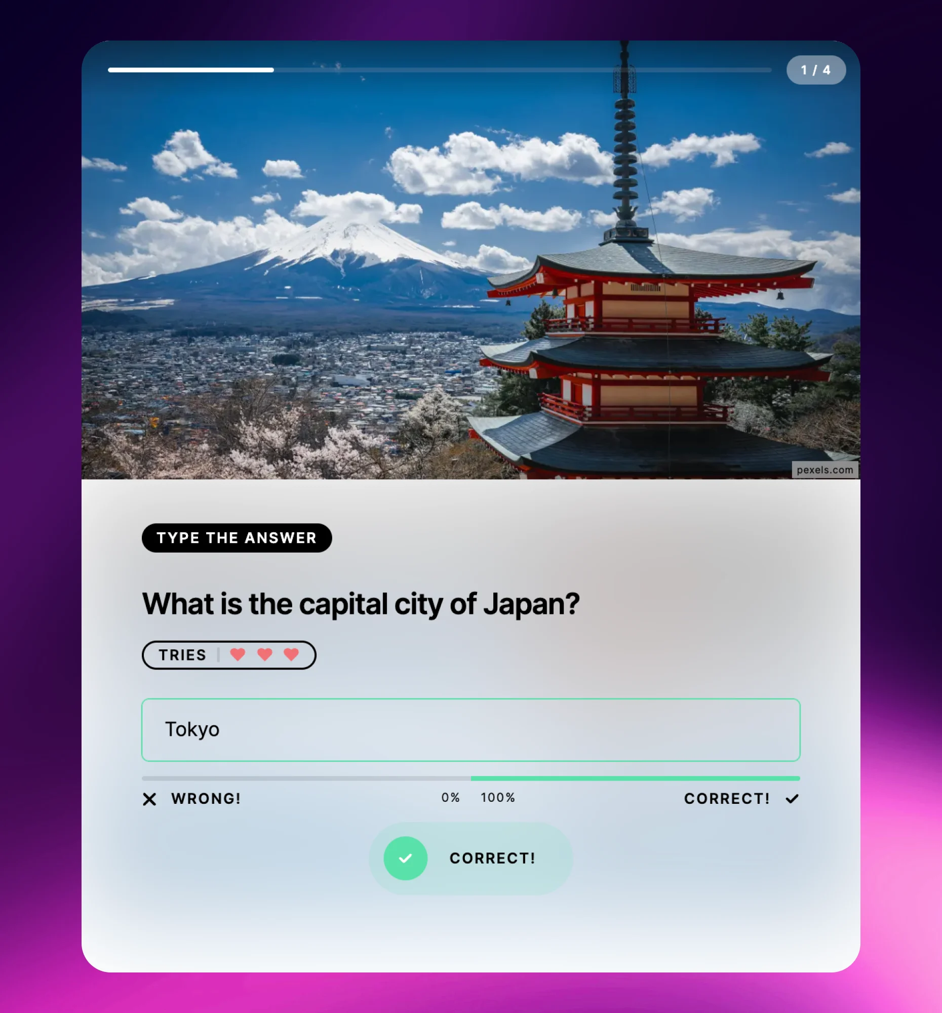 Type the Answer question type where users type their response in a Riddle quiz