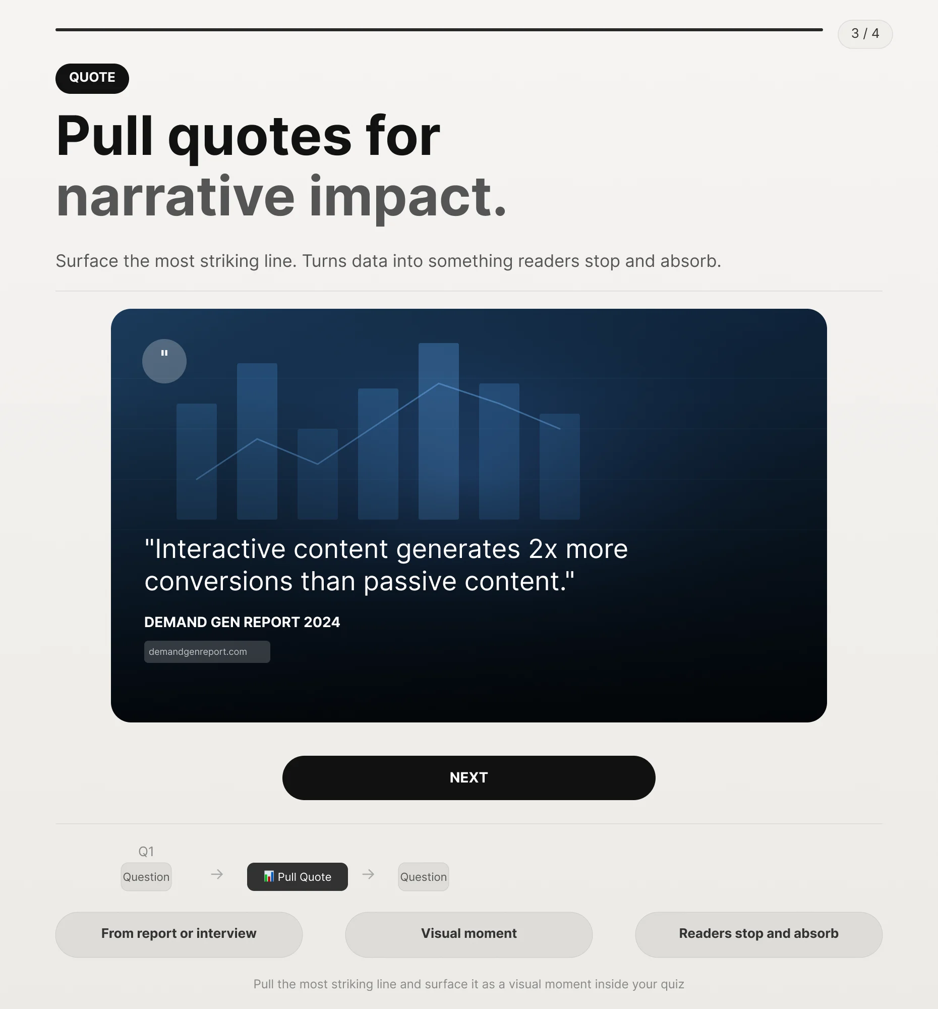 Quote Block surfacing a striking pull quote from an article as a visual moment
