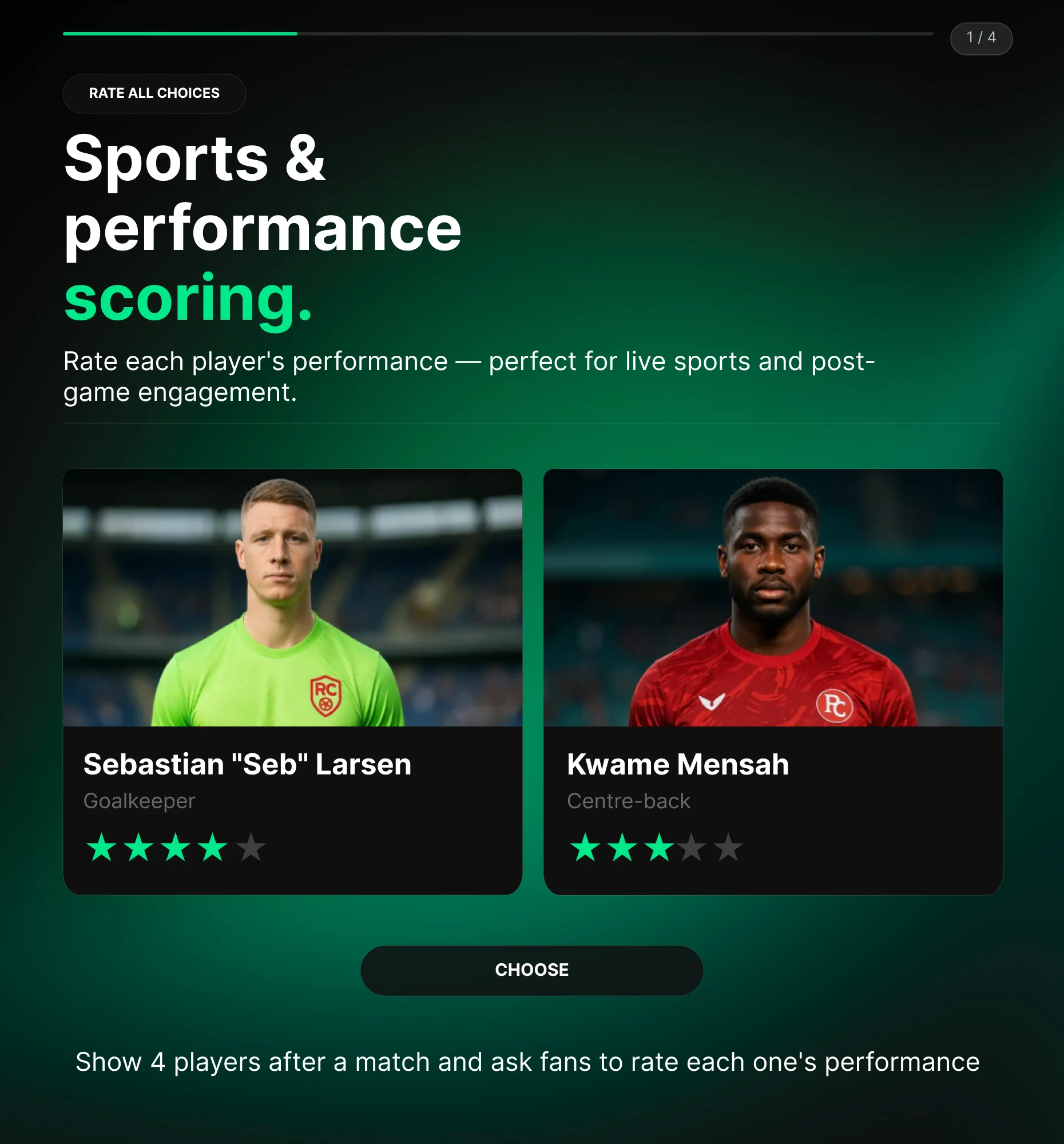 Rate It Poll asking fans to score player performance after a match